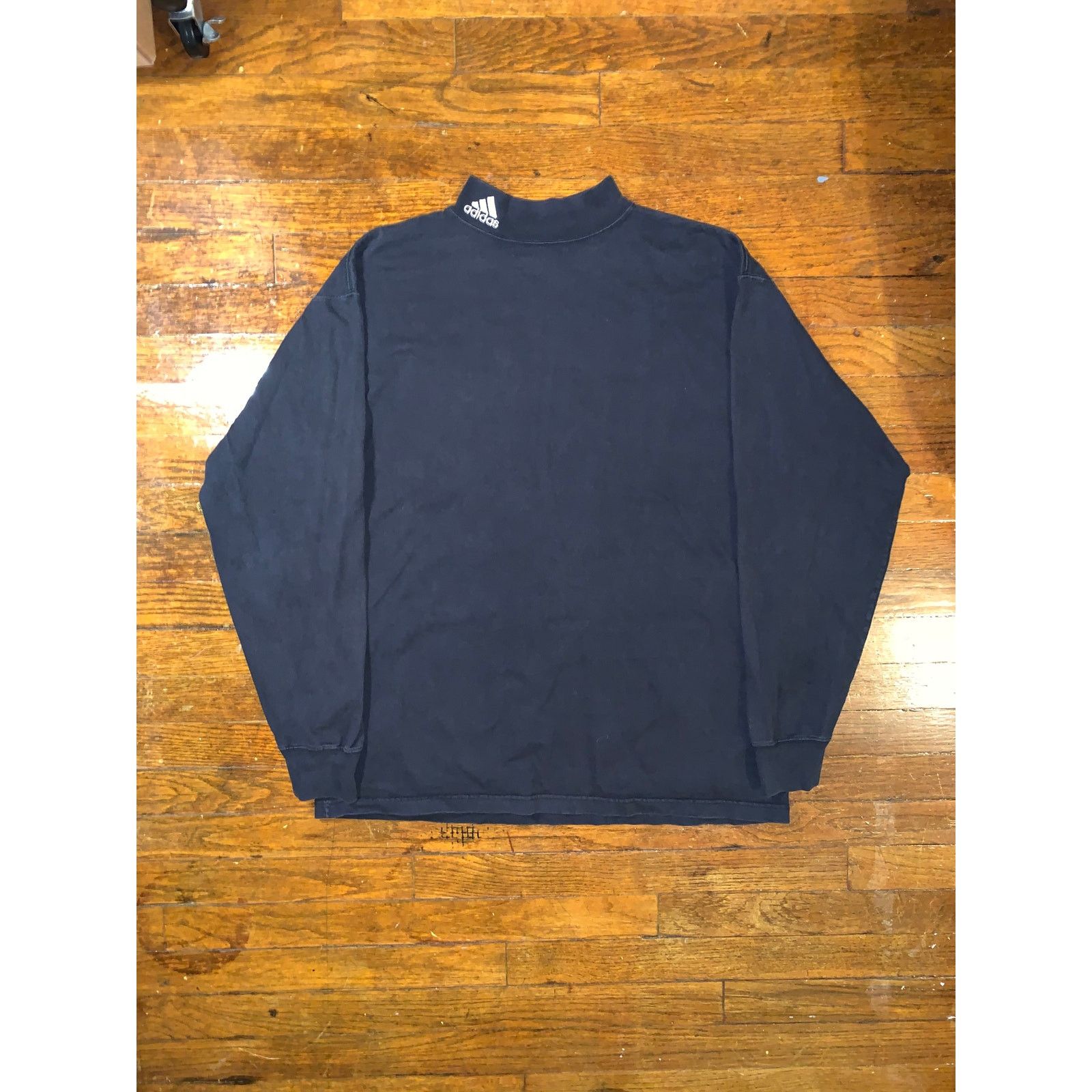 Vintage 90s Adidas Mock Neck Long Sleeve Shirt Large Black