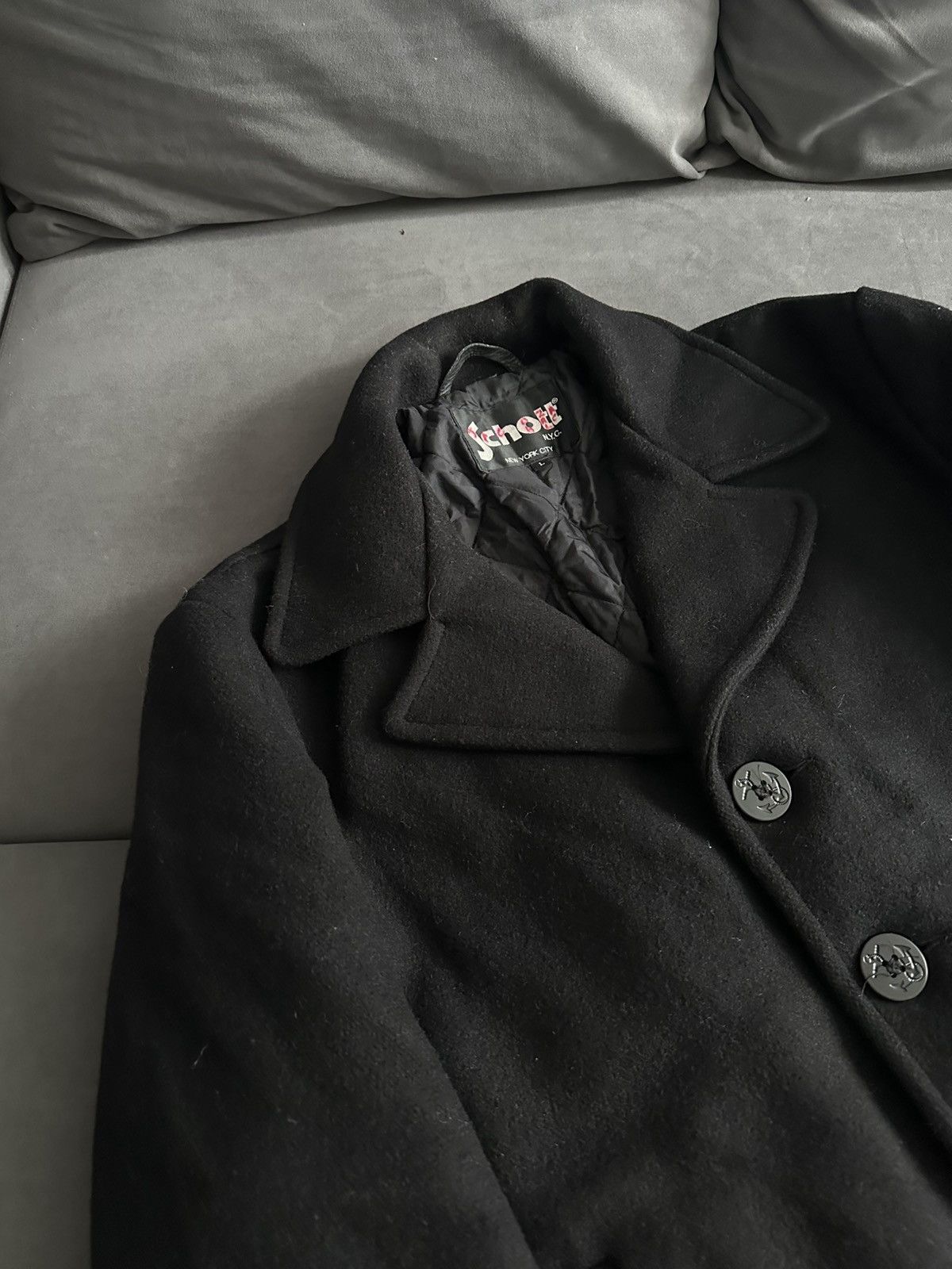Schott Vintage Schott Jacket Black Made In USA NYC Car Coat Wool Size US L / EU 52-54 / 3 - 3 Thumbnail