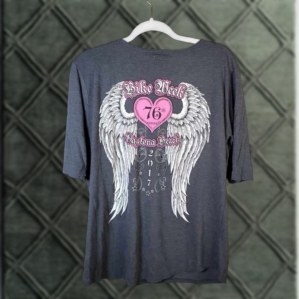 Anvil VINTAGE Daytona Beach Bike Week Womens T Shirt 2017 Wings Pink XL TG Biker Size XL / US 12-14 / IT 48-50 - 1 Thumbnail