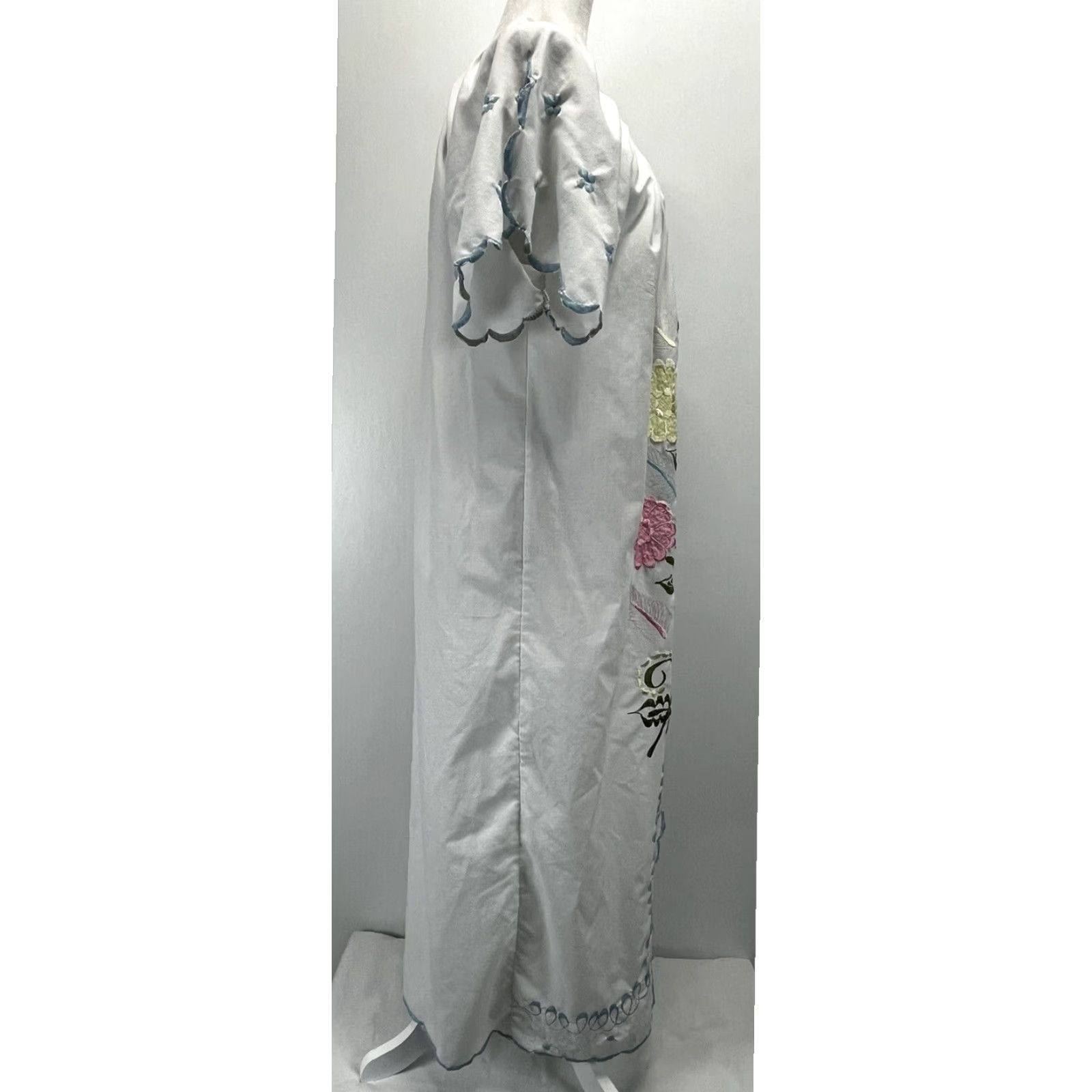 Vintage Mexican Style Floral Embroidered Maxi Dress White Large Womens Long Sleeve Size L / US 10 / IT 46 - 4 Thumbnail