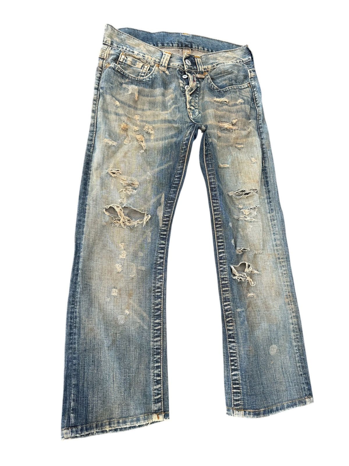 Replay × Vintage REPLAY RIPPED DESIGN JEANS STRAIGHT BUTTON FLY Size US 33 - 3 Thumbnail