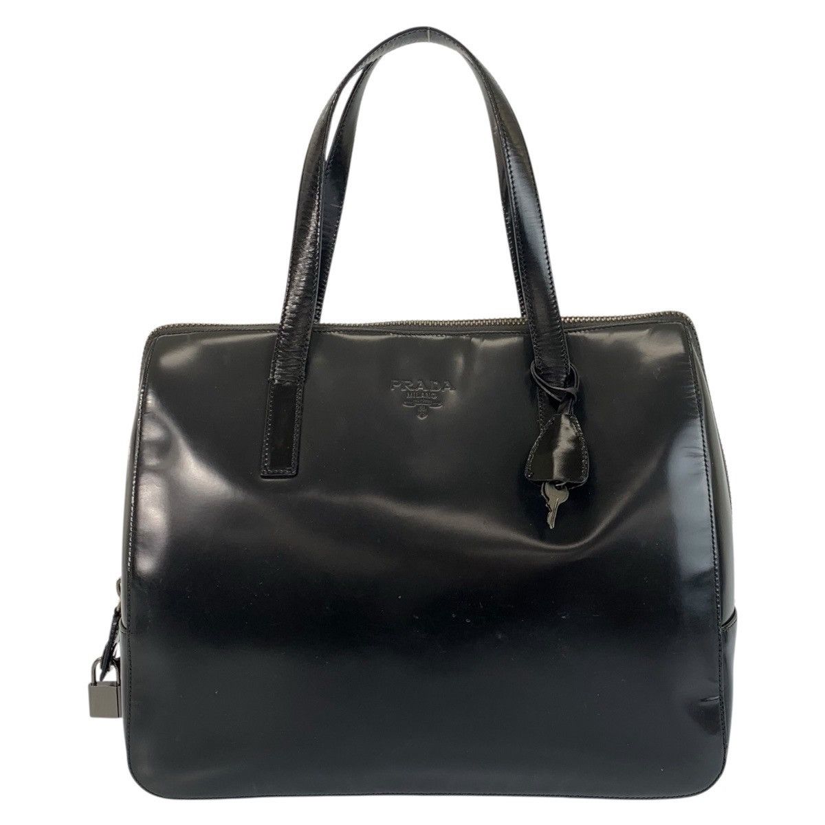 Prada Prada Patten Leather Handbag Leather Handbag Duty Free For Usa in Black, Women's