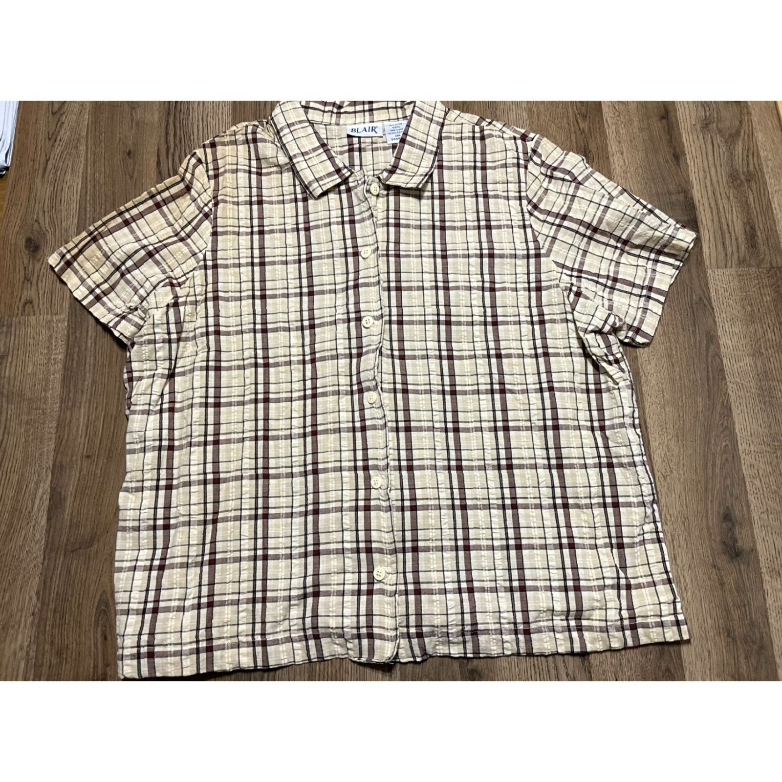 Blair Blair Shirt Women's 2XL Plaid Brown Yellow Button Up Short Sleeve Size XXL / US 16-18 / IT 52-54 - 2 Thumbnail