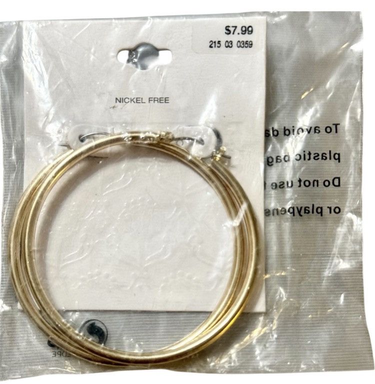 Other Gold Tone Large Hoop Earrings Nickel Free 2.25” New on Card Size ONE SIZE - 1 Preview
