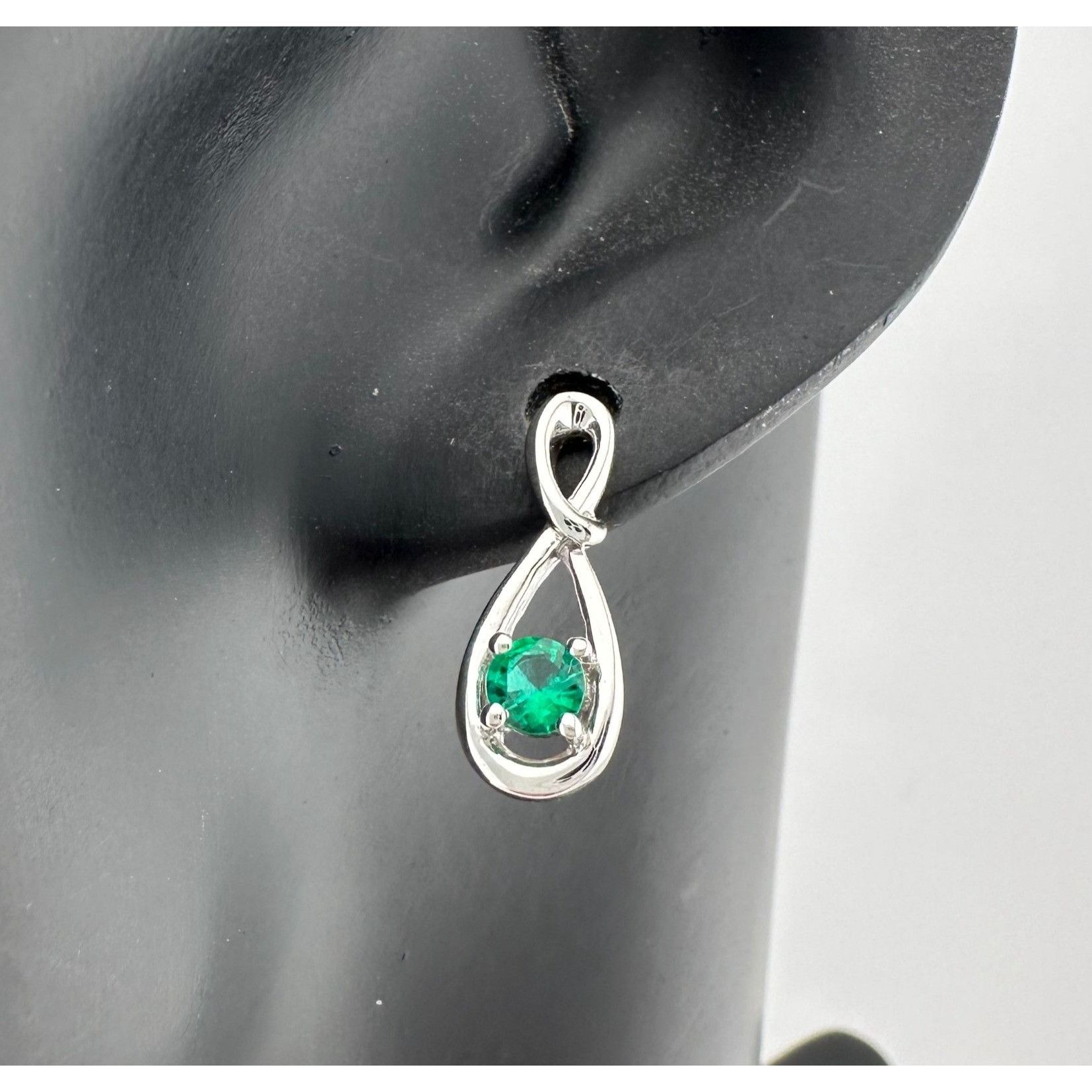 Other Beautiful Round Emerald Swoop Earrings in Sterling Silver Size ONE SIZE - 1 Thumbnail
