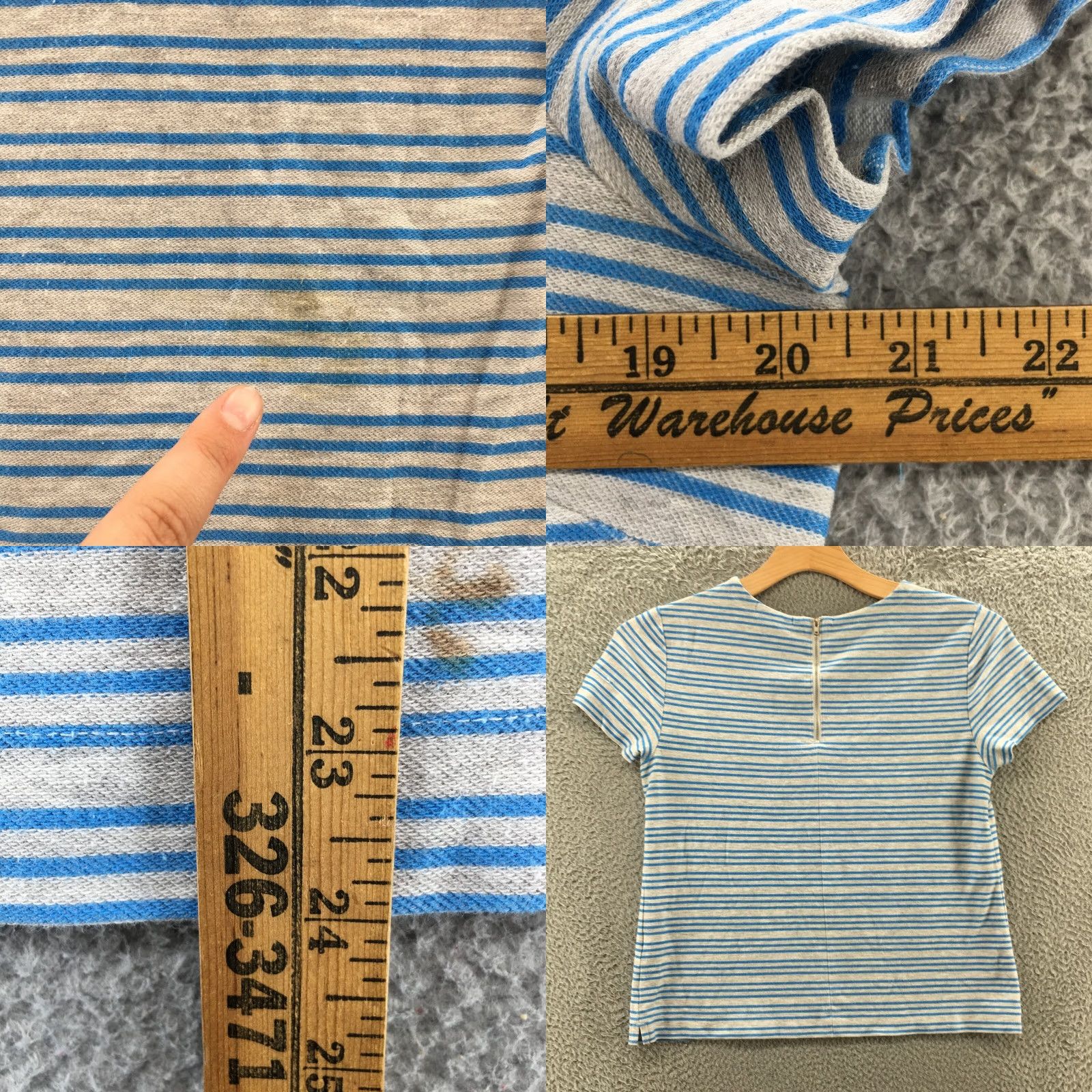 Banana Republic Banana Republic T-Shirt Womens Large Blue Gray Striped Short Sleeve Back Zipper Size L / US 10 / IT 46 - 8 Thumbnail