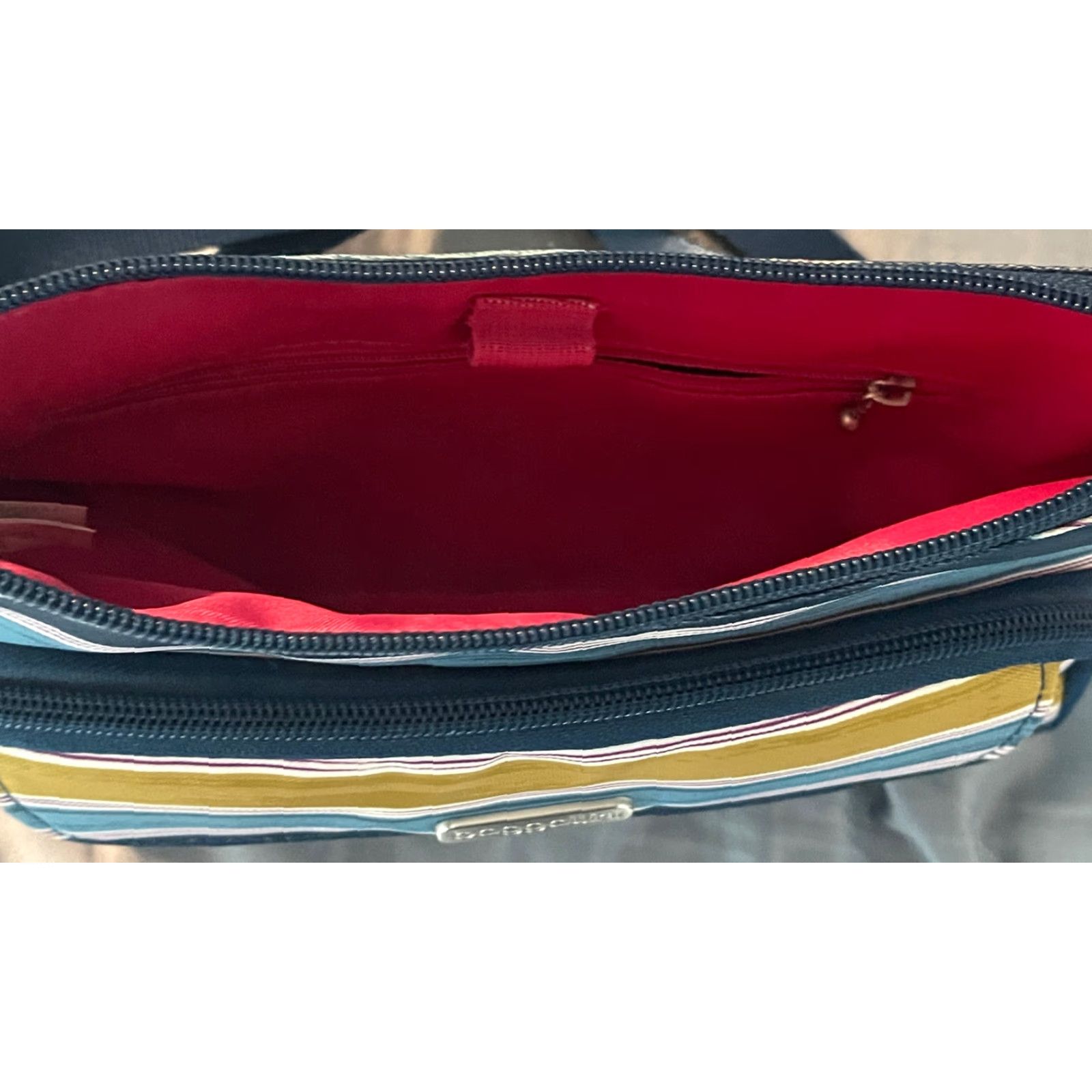 Vintage Baggallini Crossbody Purse Stripes-EUC Bag Blue Teal Yellow Size ONE SIZE - 7 Thumbnail