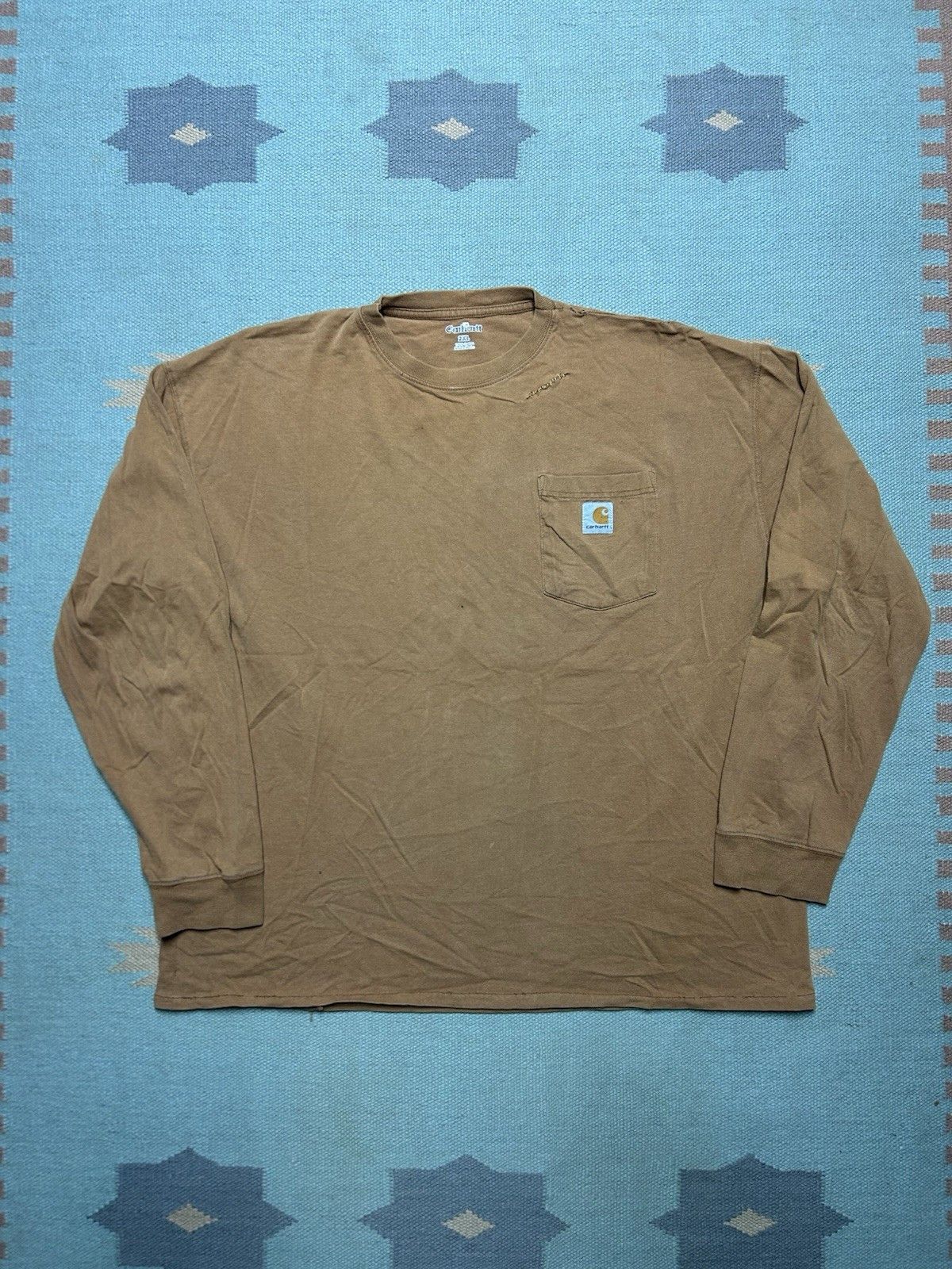 Vintage Carhartt pocket t shirt brown tan distressed repaired XL Size US XL / EU 56 / 4 - 1 Thumbnail