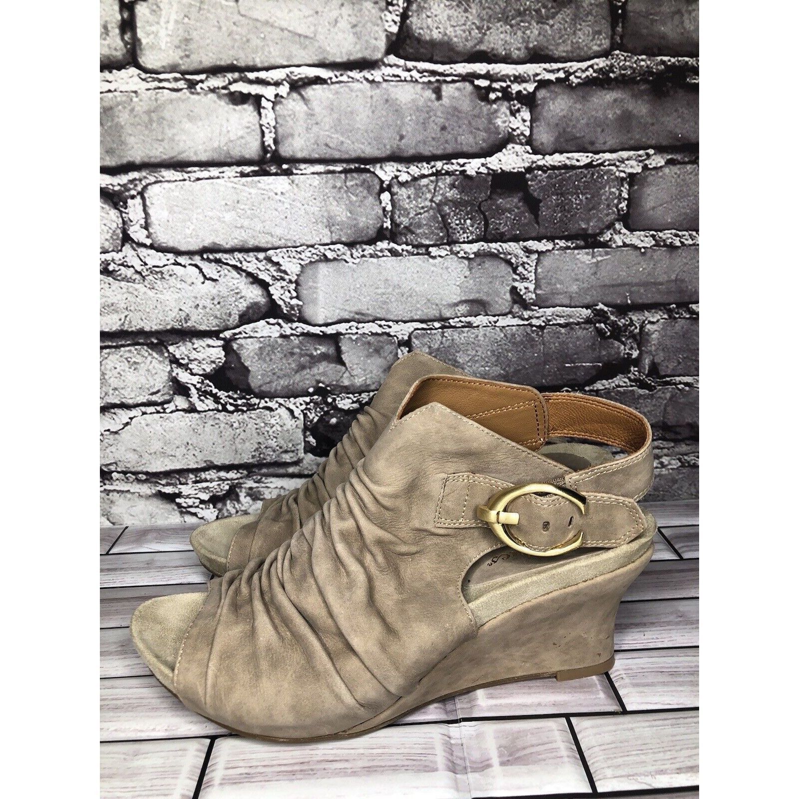 Other Earthies Santo Taupe Suede Leather Ankle Wedge Booties Women Size US 10 / IT 40 - 16 Thumbnail