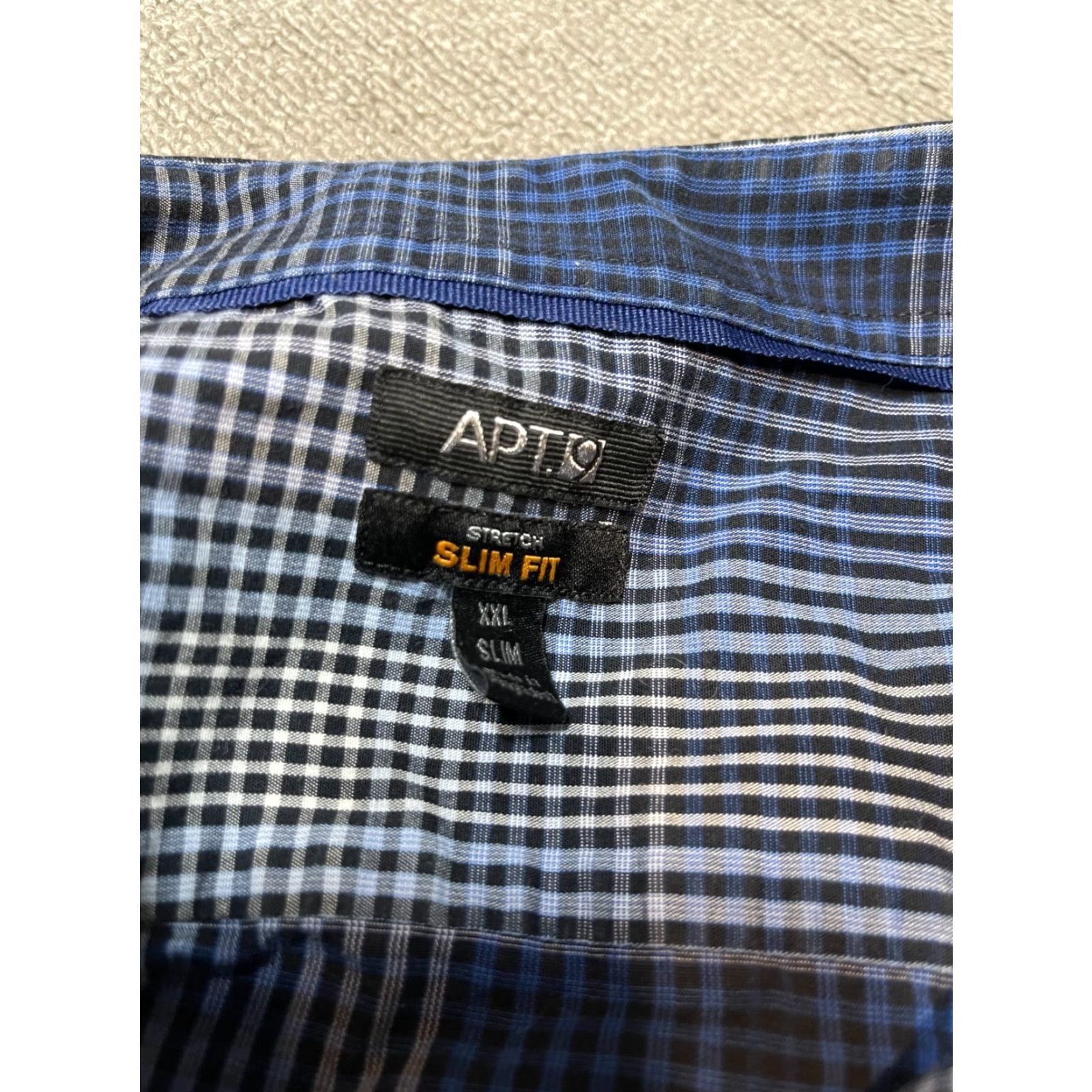 Apt. 9 Apt. 9 Button Up Shirt Men's XXL Slim Long Sleeve Plaid Blue Dress Shirt Collar Size 48R - 4 Thumbnail
