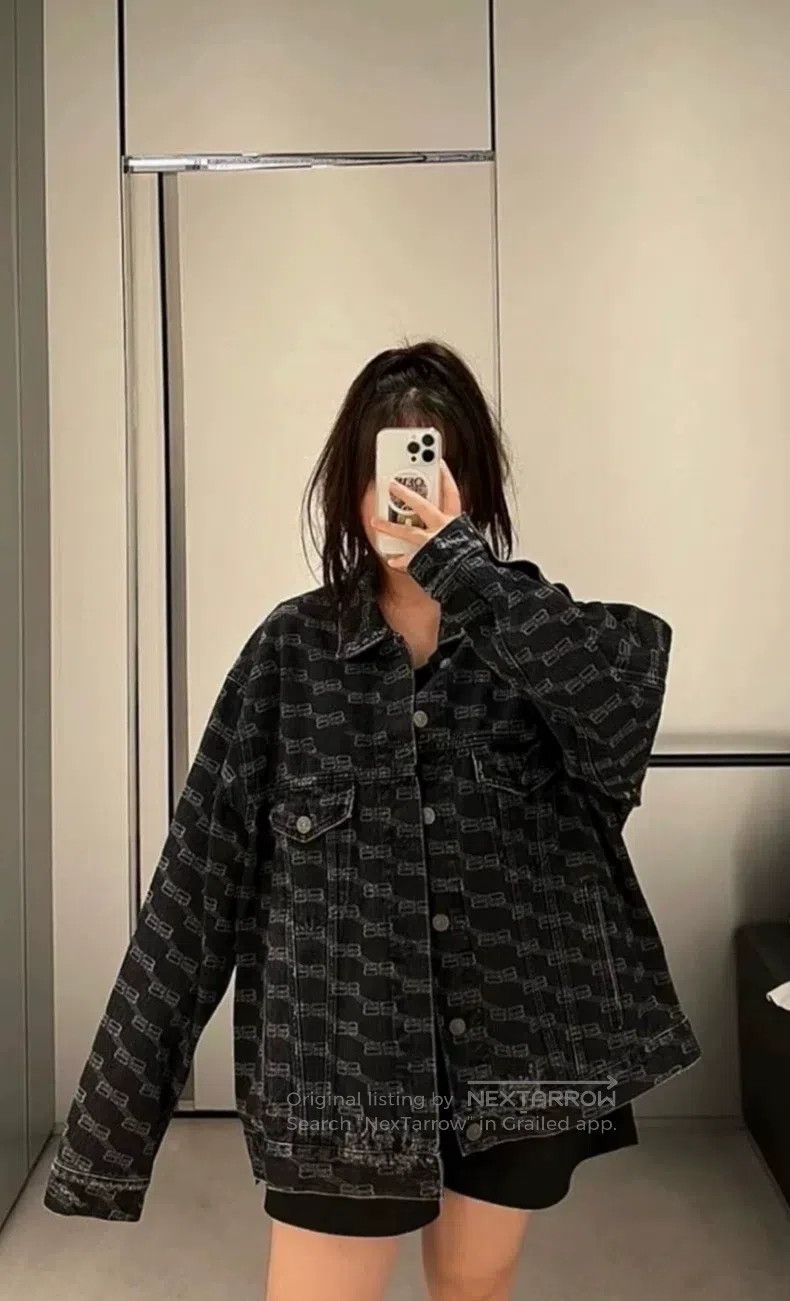 Balenciaga Balenciaga Double B Full Print Black Denim Jacket Size US S / EU 44-46 / 1 - 9 Thumbnail