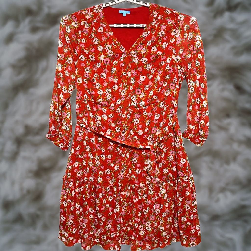 Vintage Draper James Red Floral V Neck Midi Dress 3X Tiered Belted Ruffles Feminine Chic Dress Size XXL / US 16-18 / IT 52-54 - 1 Thumbnail