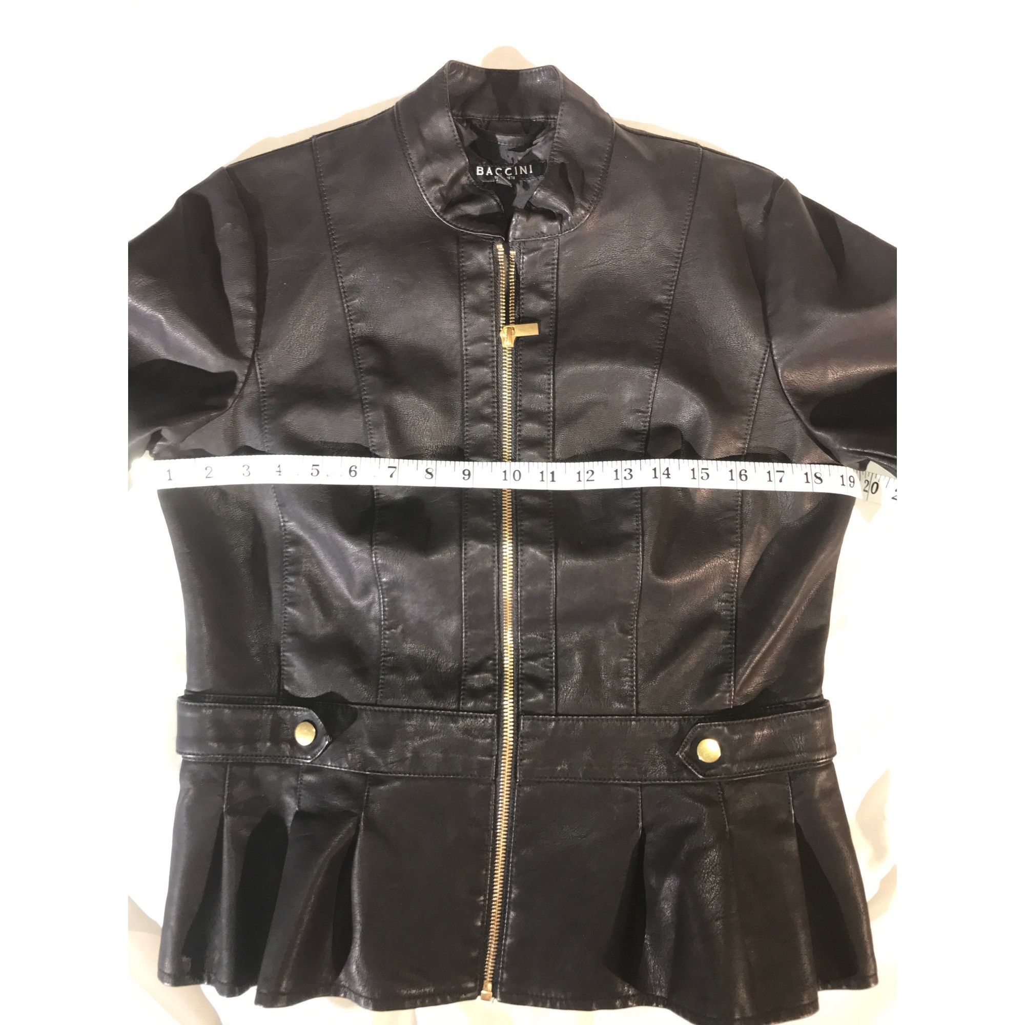 Vintage Baccini Womens Black Ruffled Zip Faux Leather Jacket Size M / US 6-8 / IT 42-44 - 5 Thumbnail