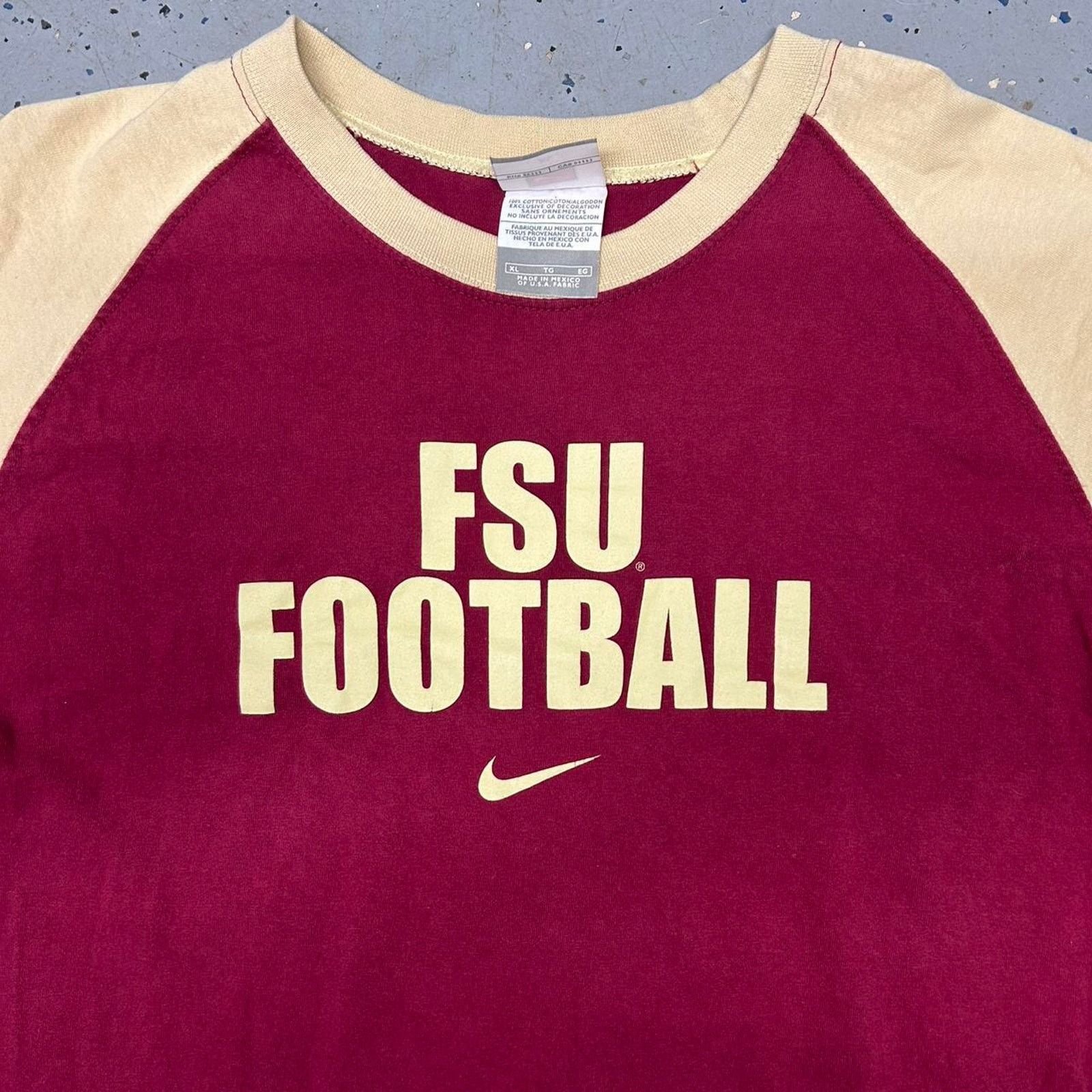 Nike VTG Burgundy and cream Nike FSU Football tee Size US XL / EU 56 / 4 - 2 Thumbnail