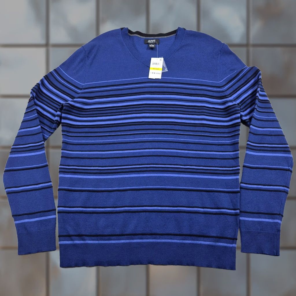 Alfani Alfani Mens Sweater V Neck Pullover Striped Blue Regular Fit M Long Sleeve Casual Knit 64% Cotton 20% Nylon 16% Modal Size US M / EU 48-50 / 2 - 1 Thumbnail