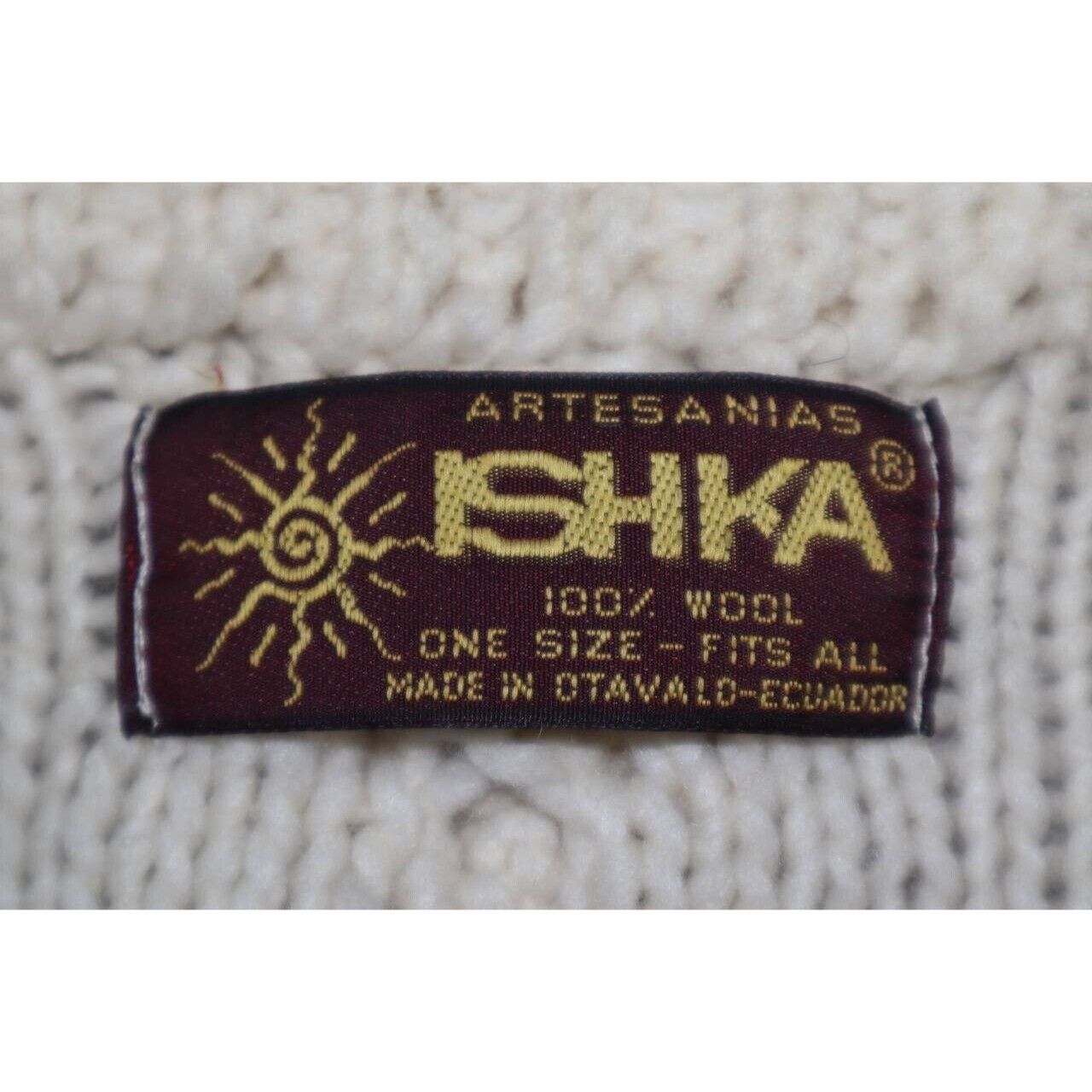Vintage Artesanias Ishka Sweater Womens OS Ivory Wool Fisherman Size ONE SIZE - 3 Thumbnail
