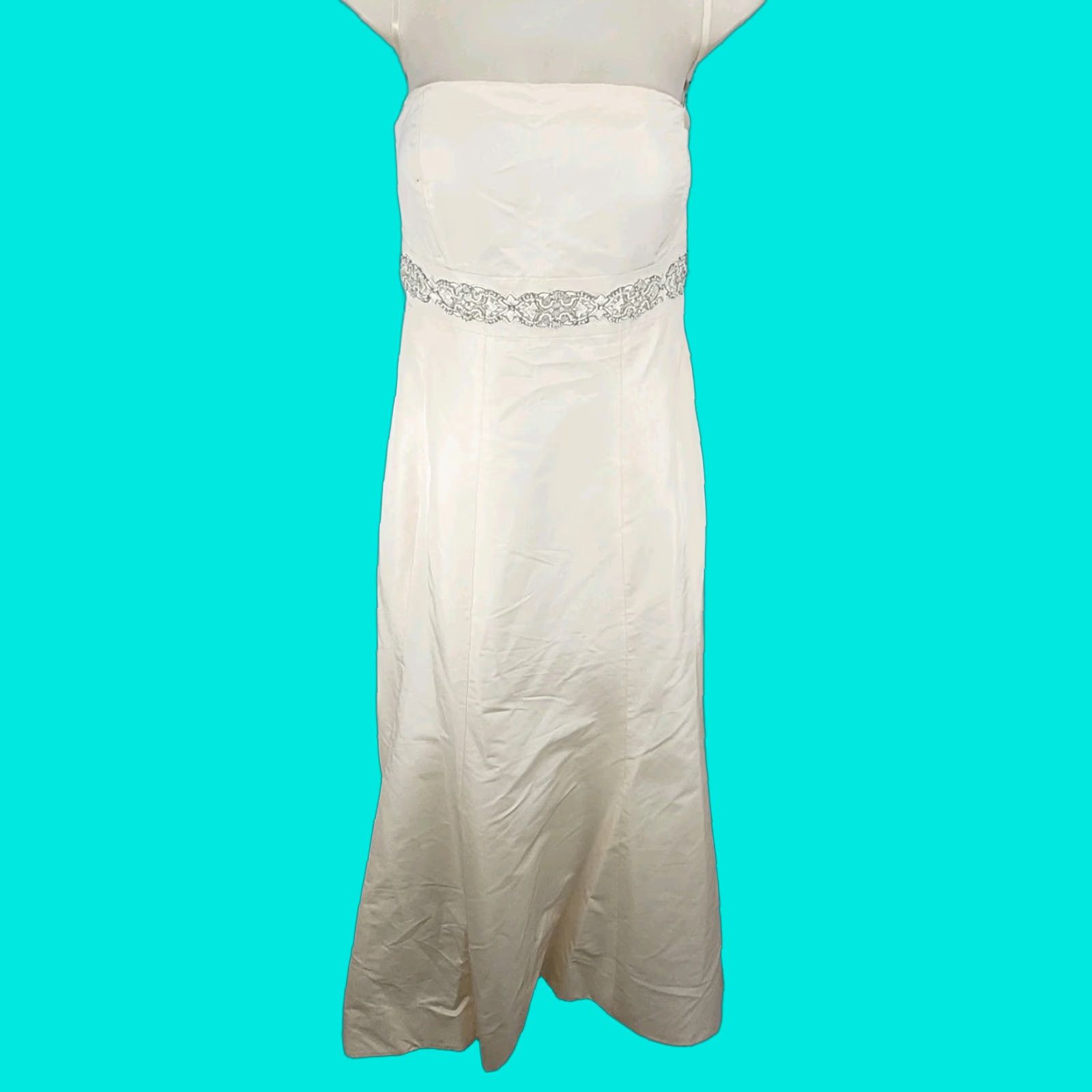VINTAGE Ann Taylor Ivory Silk Wedding Dress 10 Empire Waist Beaded Embroidered Sequin Sleeveless A-Line Ball Gown Women's