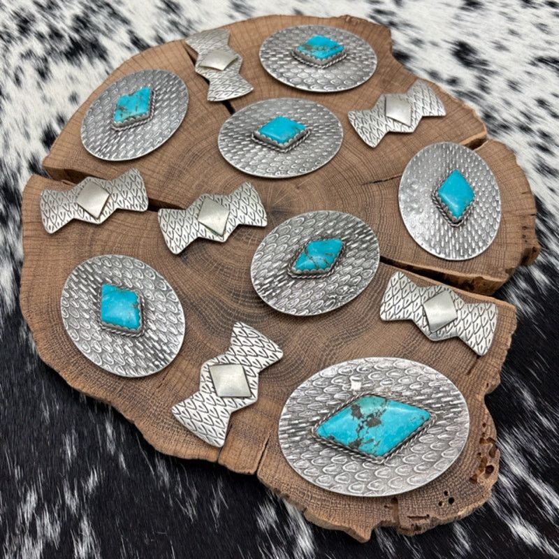 Native 1990s Native American NAVAJO Sterling & Turquoise Concho Set Size ONE SIZE - 1 Thumbnail