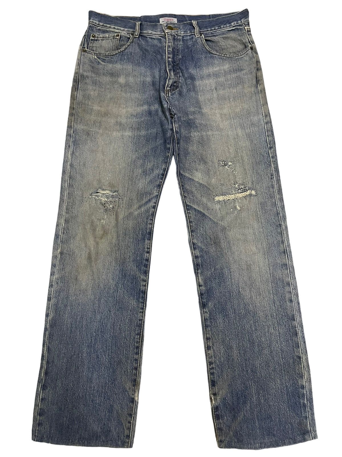 image of Vintage 80's Hanes Carolina Usa Baggy Distressed Jeans in Blue, Men's (Size 33)