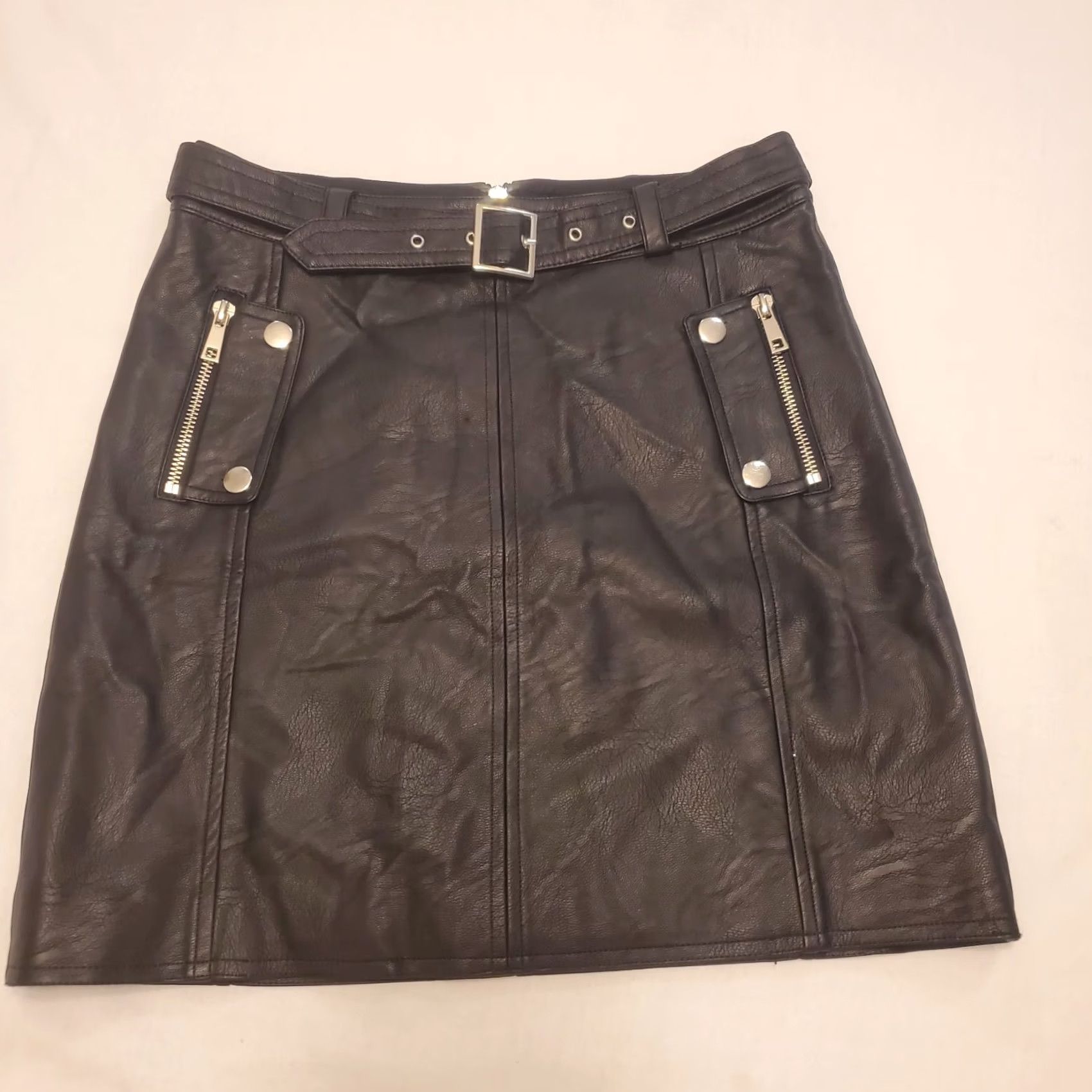 Topshop Topshop Skirt Size 4 Black Faux Leather Belted Moto Biker Goth Punk Emo Grunge Size 27" / US 4 / IT 40 - 3 Thumbnail