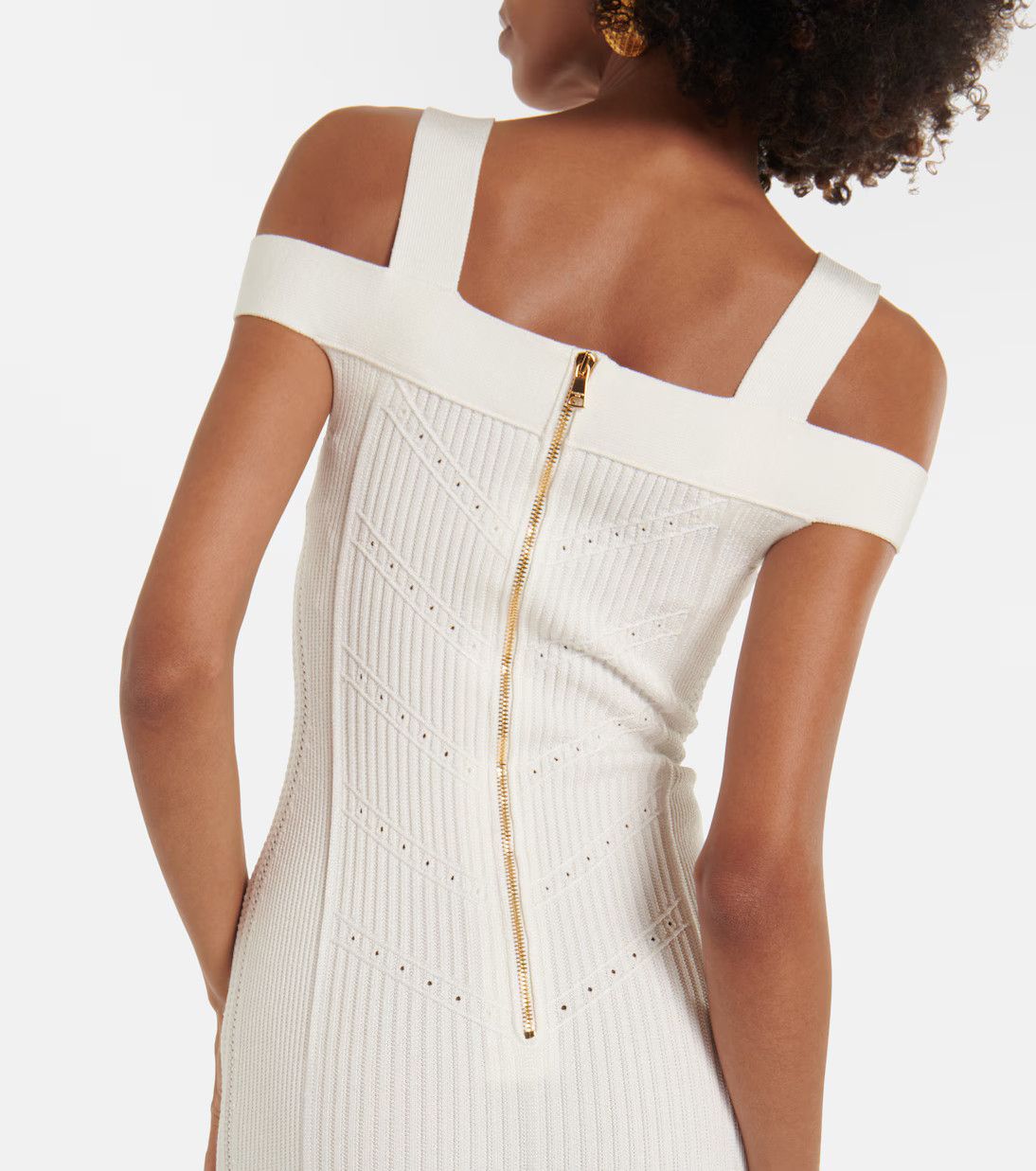 Balmain o1s1wg110725 Ribbed Knit Jersey Midi Dress in White Size M / US 6-8 / IT 42-44 - 6 Thumbnail