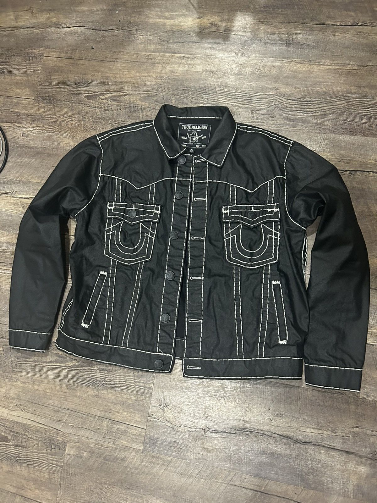 True Religion 🕷️ Waxed Denim Black & White Super T Jacket 🕷️ Size US XL / EU 56 / 4 - 1 Thumbnail