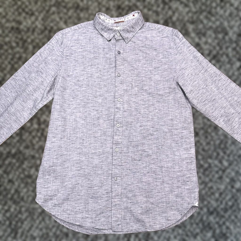 Denime Denim & Flower Shirt Mens S Gray Chambray Button Up Collared Long Sleeve Slim Casual Workwear Button-Up Flower Theme Modern All Seasons Size US S / EU 44-46 / 1 - 1 Thumbnail