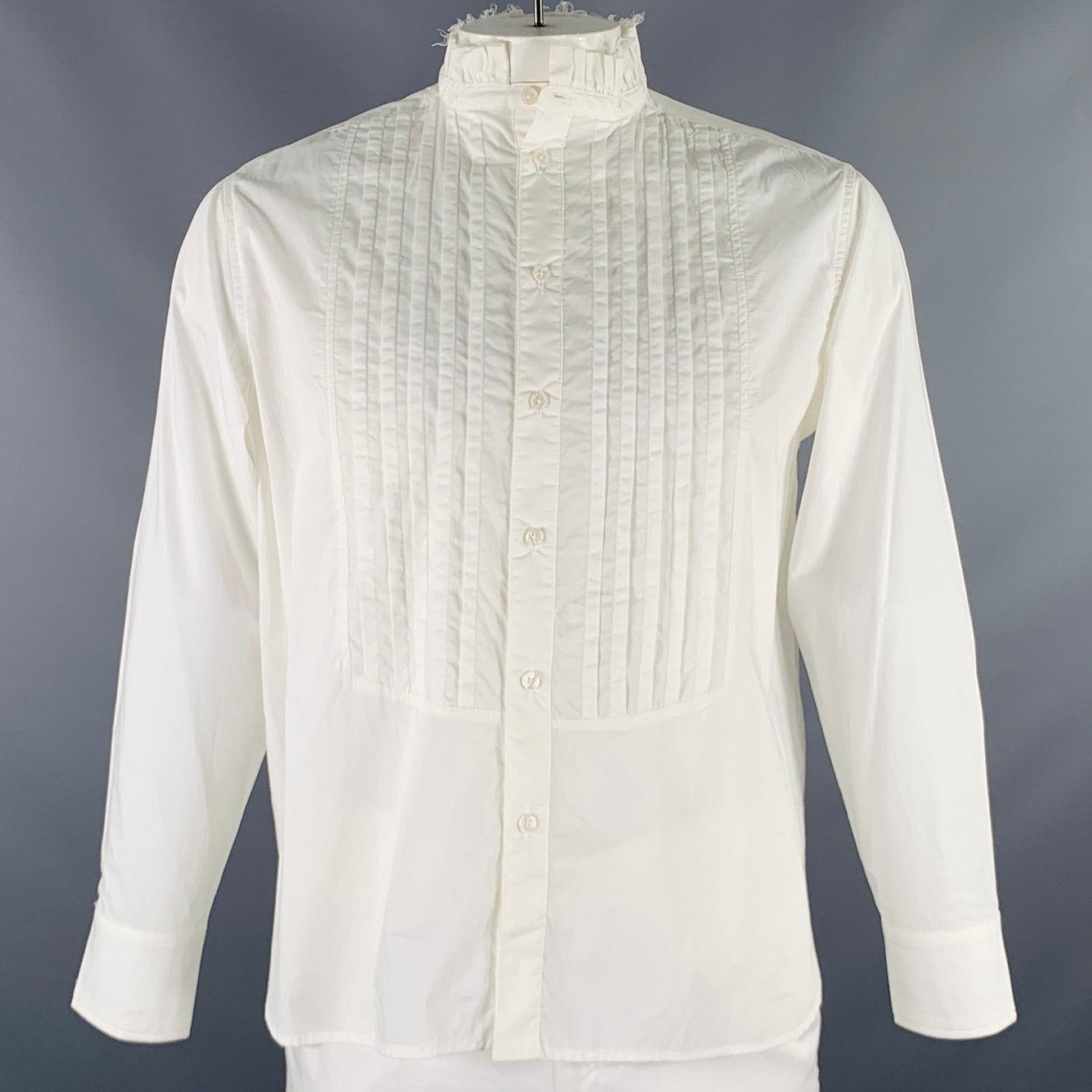 Other Size 48 White Pleated Cotton High Collar Long Sleeve Shirt Size US M / EU 48-50 / 2 - 1 Thumbnail