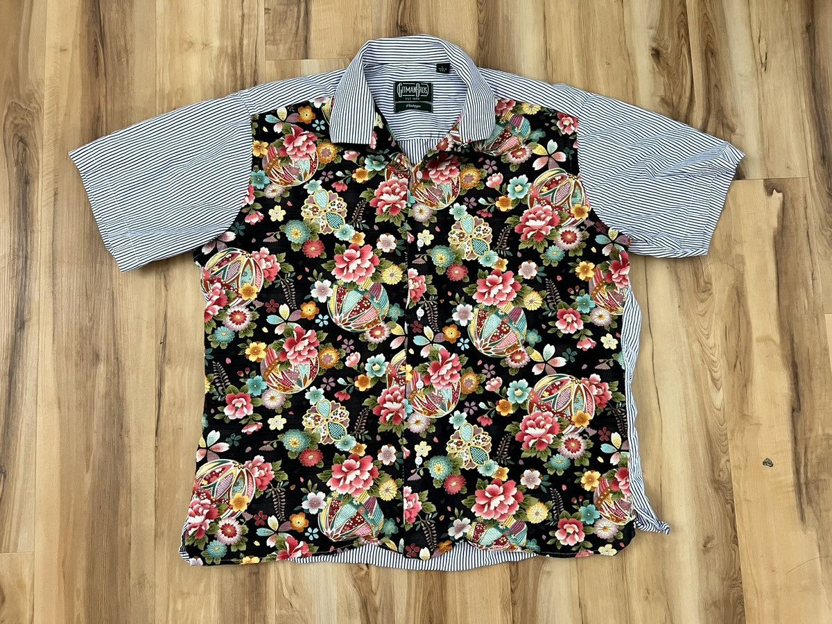 Gitman Bros Vintage Open Camp Collar Floral Striped Shirt