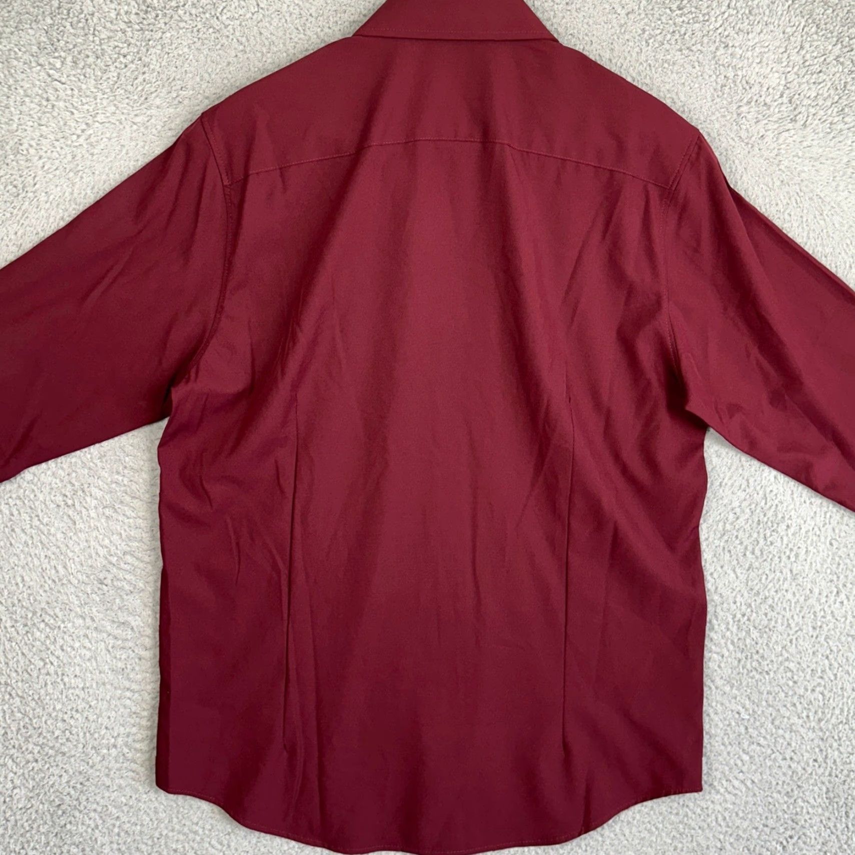 Vintage CON.STRUCT Dress Shirt Men Large Slim Fit 16-16.5 34-35 Maroon 4-Way Stretch Button-Front Office Casual Workwear Shirt Mens Size 42R - 3 Thumbnail