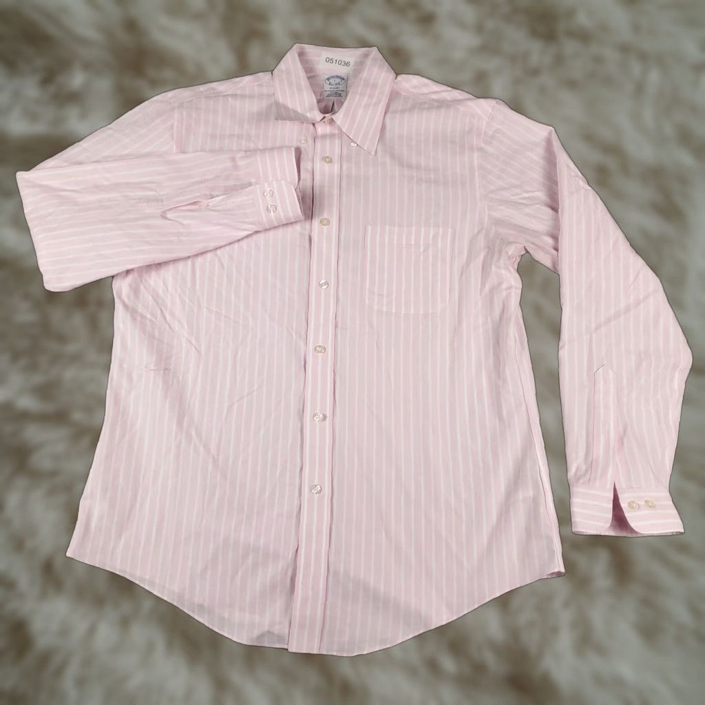 Brooks Brothers VINTAGE Brooks Brothers Shirt Mens Large Pink Striped Cotton Button-Up Long Sleeve Classic Casual Size US L / EU 52-54 / 3 - 1 Thumbnail
