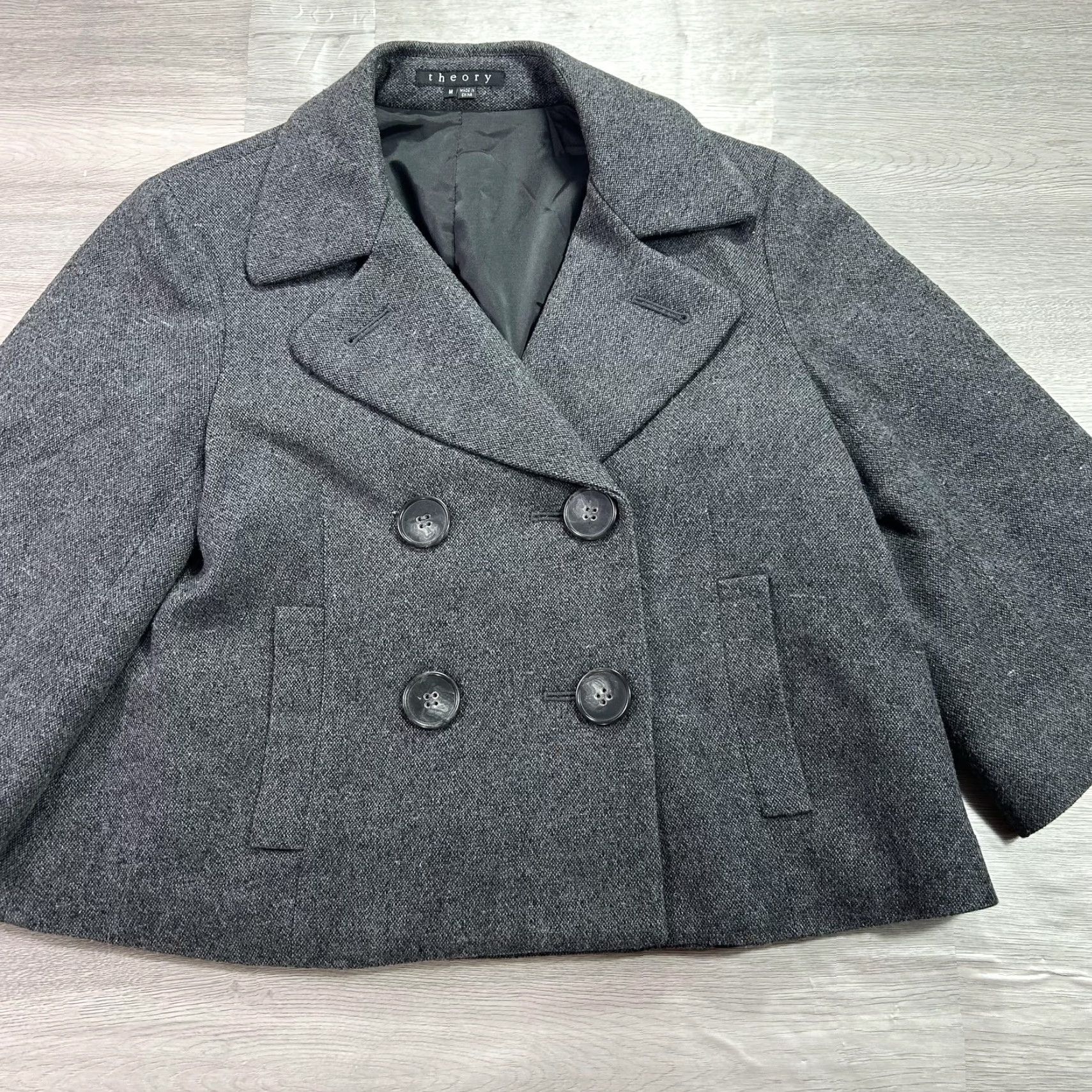 Theory Theory Coat Womens Medium Gray Wool Blend Cropped Pea Jacket 3/4 Sleeve Size M / US 6-8 / IT 42-44 - 4 Thumbnail