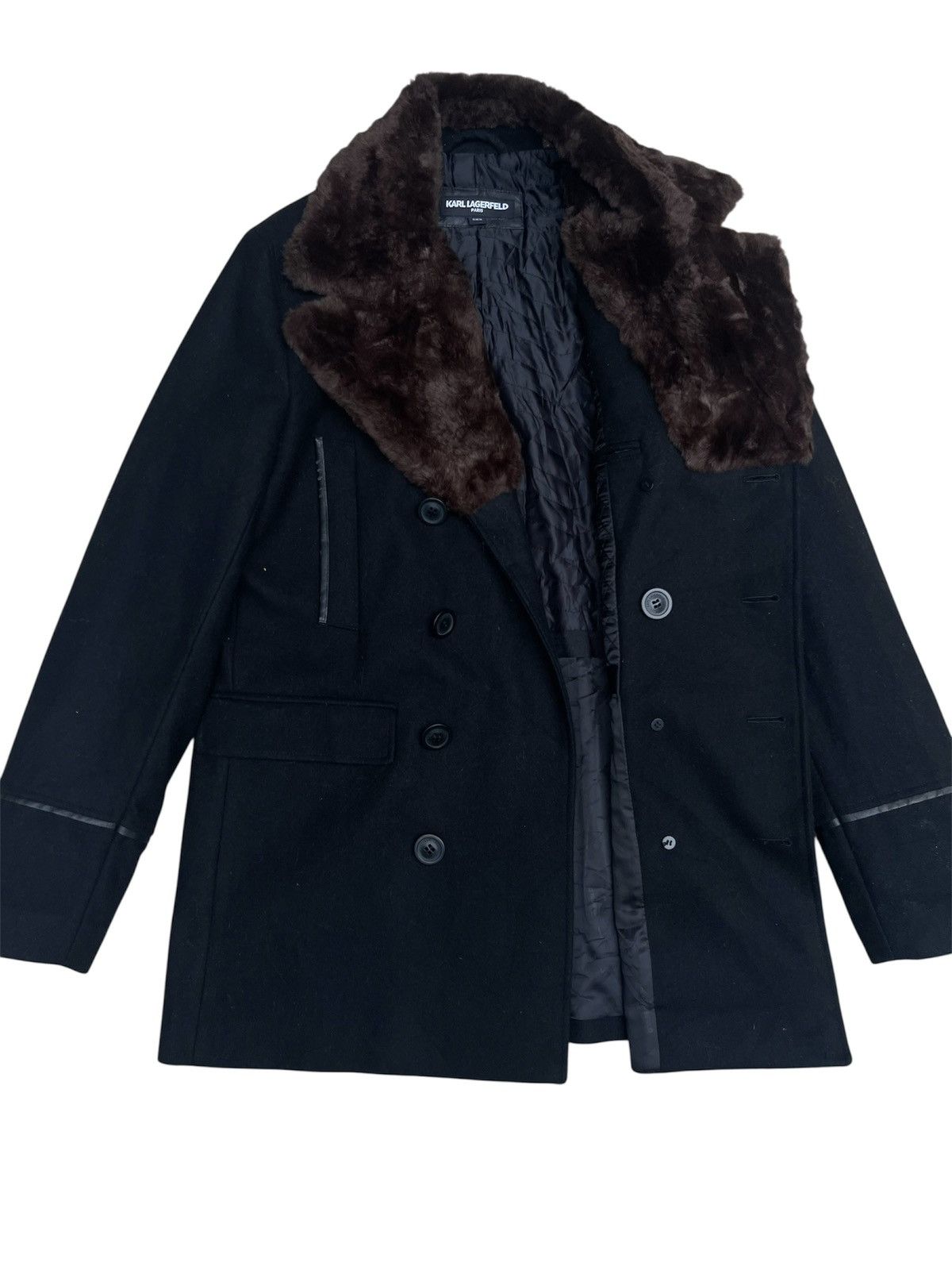 Karl Lagerfeld Karl Lagerfeld Paris Double Breasted Fur Collar Wool Jacket Size US M / EU 48-50 / 2 - 4 Thumbnail