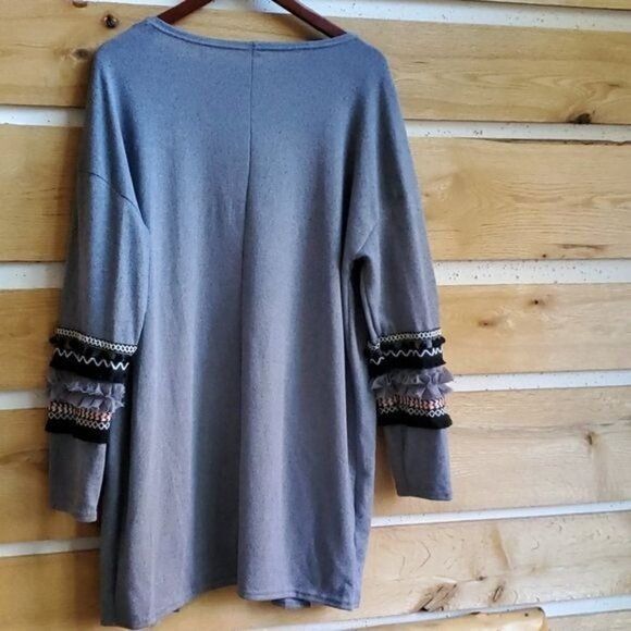 Designer BTFBM Gray Unique Embellished Ribbon, Pompoms Sleeves & Pock Size L / US 10 / IT 46 - 6 Thumbnail