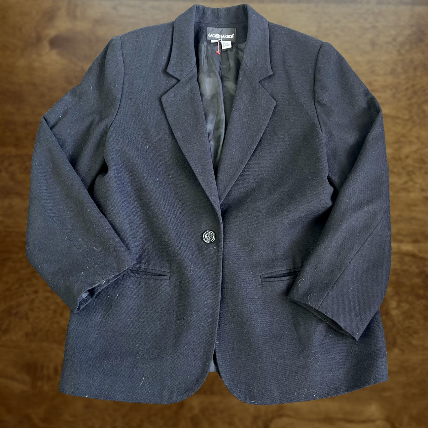 Vintage Sag Harbor Blazer Womens 14 Black Wool Single-Breasted Lined Notch Lapel Career Jacket Size XL / US 12-14 / IT 48-50 - 1 Thumbnail