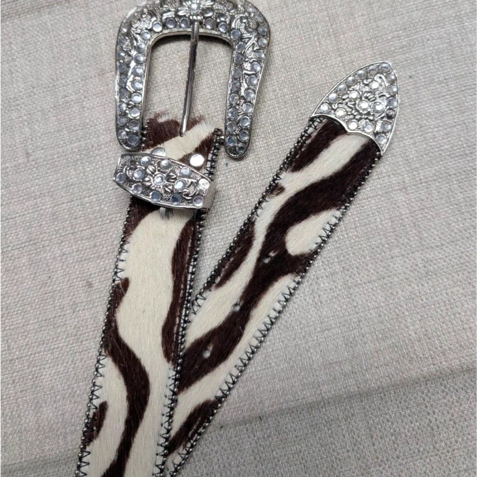 Vintage VINTAGE western belt cowhair leather rhinestone studs 38 brown MENS Western Belt Size 38 - 7 Thumbnail