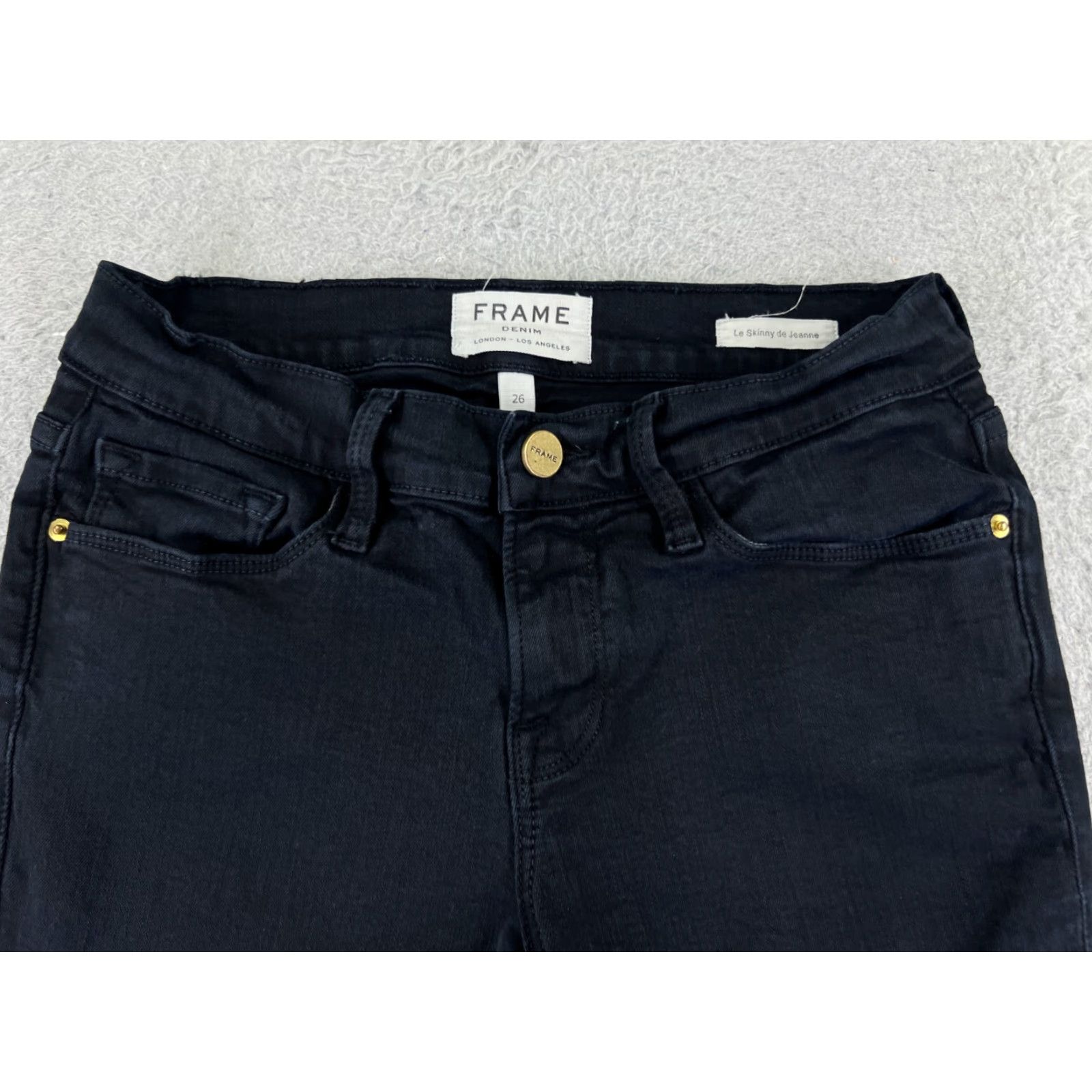 Frame FRAME Le Skinny De Jeanne Jeans Womens 26 Black Denim Pants 5-Pocket Regular Rise Low Crop Distressed Stretch Cotton Blend 27 Inseam Jeans Size 26" / US 2 / IT 38 - 4 Thumbnail