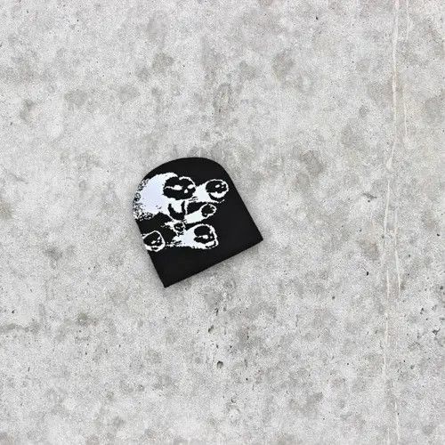 Japanese Brand × Vintage ☠️ Japanese style Beanie hat y2k ⚡️ Skull pattern Size ONE SIZE - 4 Thumbnail