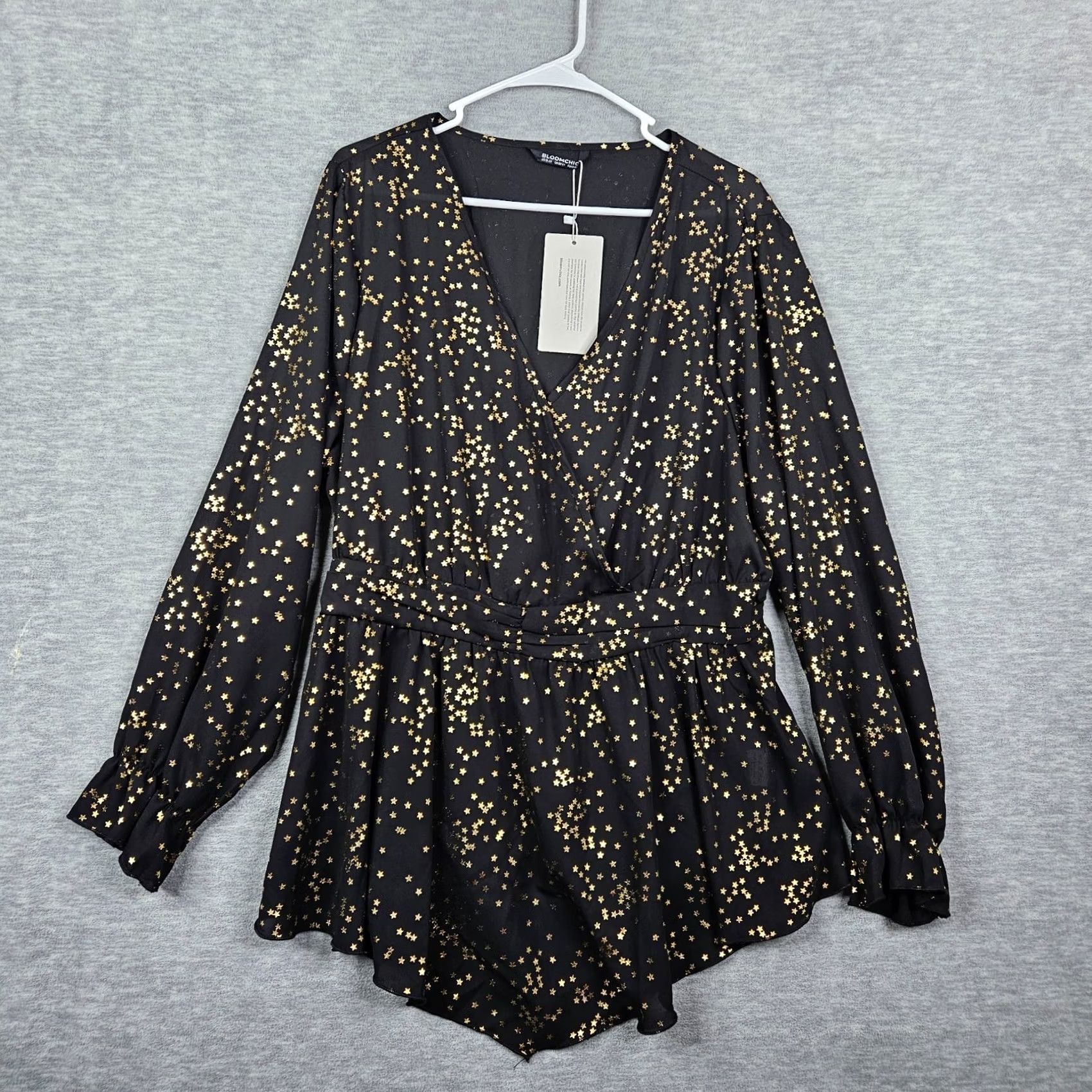 Vintage BLOOMCHIC Blouse Women's Black Gold Star Asymmetrical Lantern Sleeve Shirt Plus Size 18-20 Size XXL / US 16-18 / IT 52-54 - 2 Thumbnail