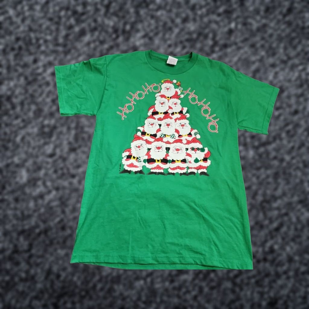 Fruit Of The Loom Vintage Fruit of the Loom Mens Medium Christmas Santa Claus T-Shirt 1990s Green Holiday Size US M / EU 48-50 / 2 - 1 Thumbnail