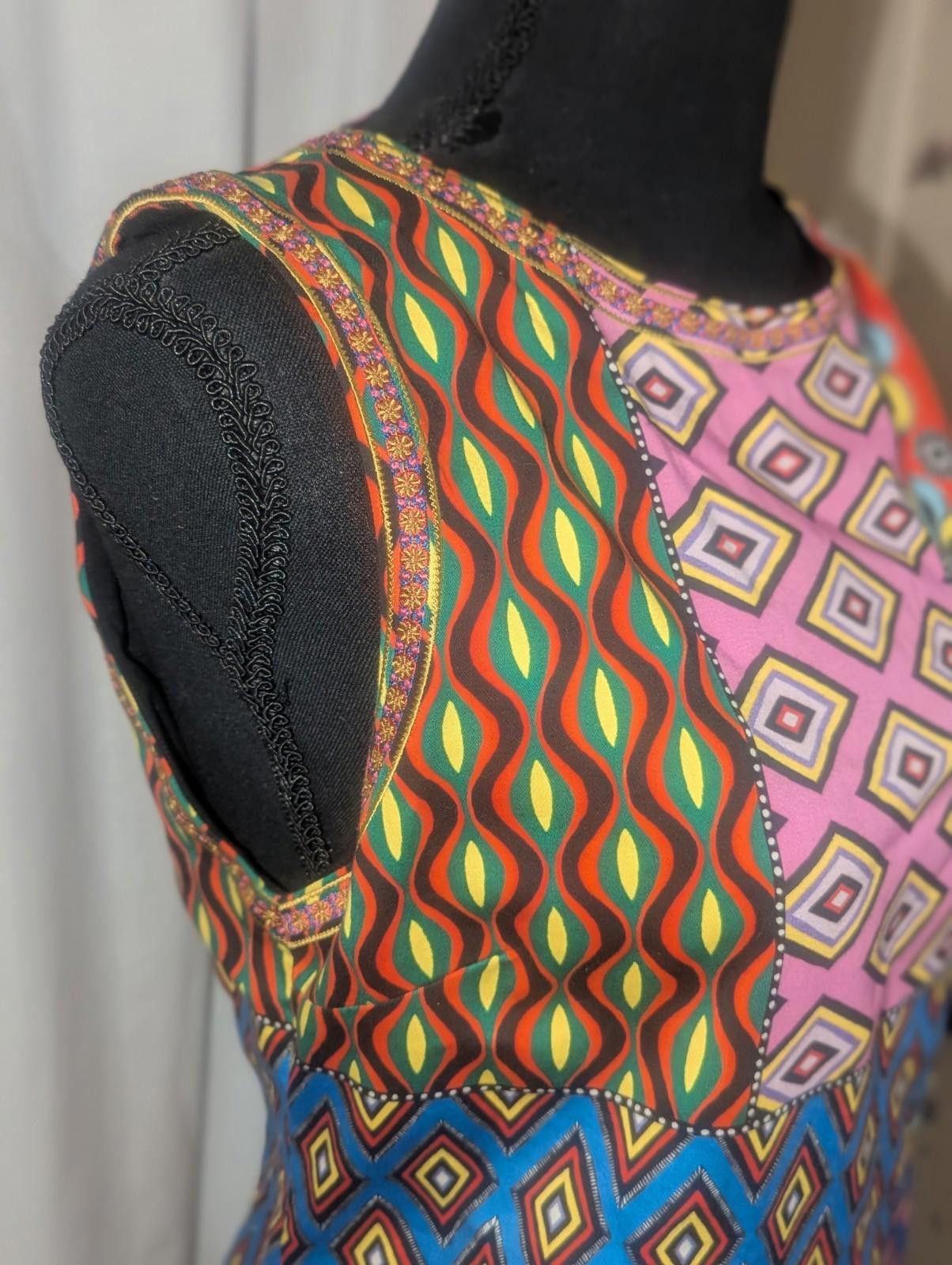 Designer Alice+Olivia x Carla Kranendonk Clyde Patchwork Shift Dress Size M / US 6-8 / IT 42-44 - 2 Thumbnail