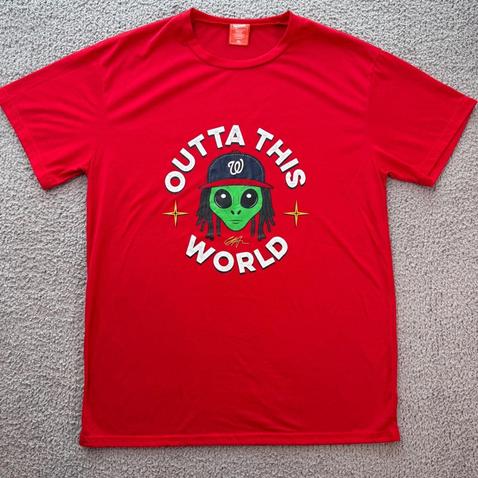 MLB Washington Nationals CJ Abrams Alien T Shirt Red Mens Size US XL / EU 56 / 4 - 1 Thumbnail