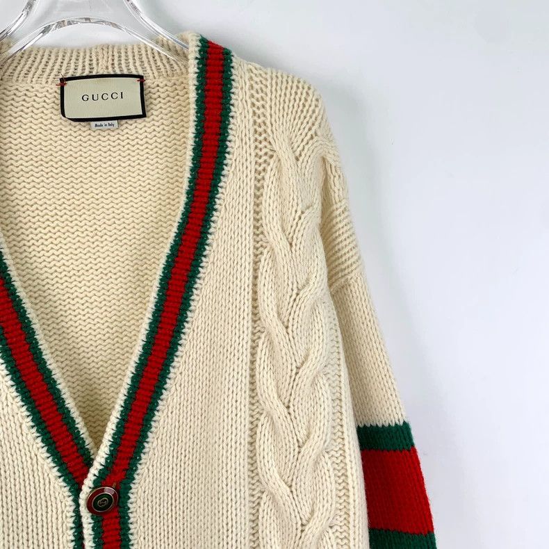 Gucci Gucci Beige striped twisted wool V-neck single-breasted lon Size L / US 10 / IT 46 - 3 Thumbnail