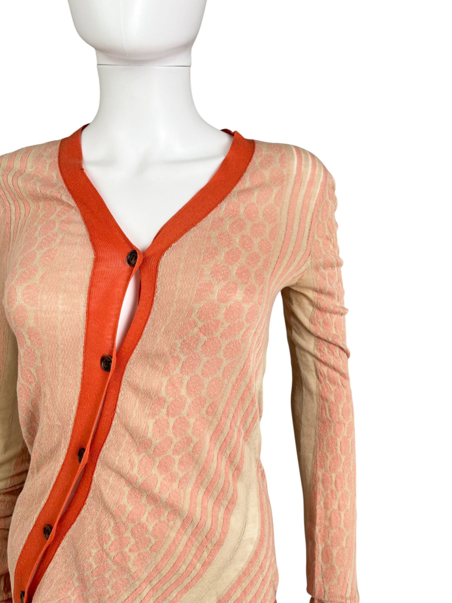Ann Demeulemeester 2000's Asymmetric Striped Pois Orange Cardigan Size M / US 6-8 / IT 42-44 - 4 Thumbnail