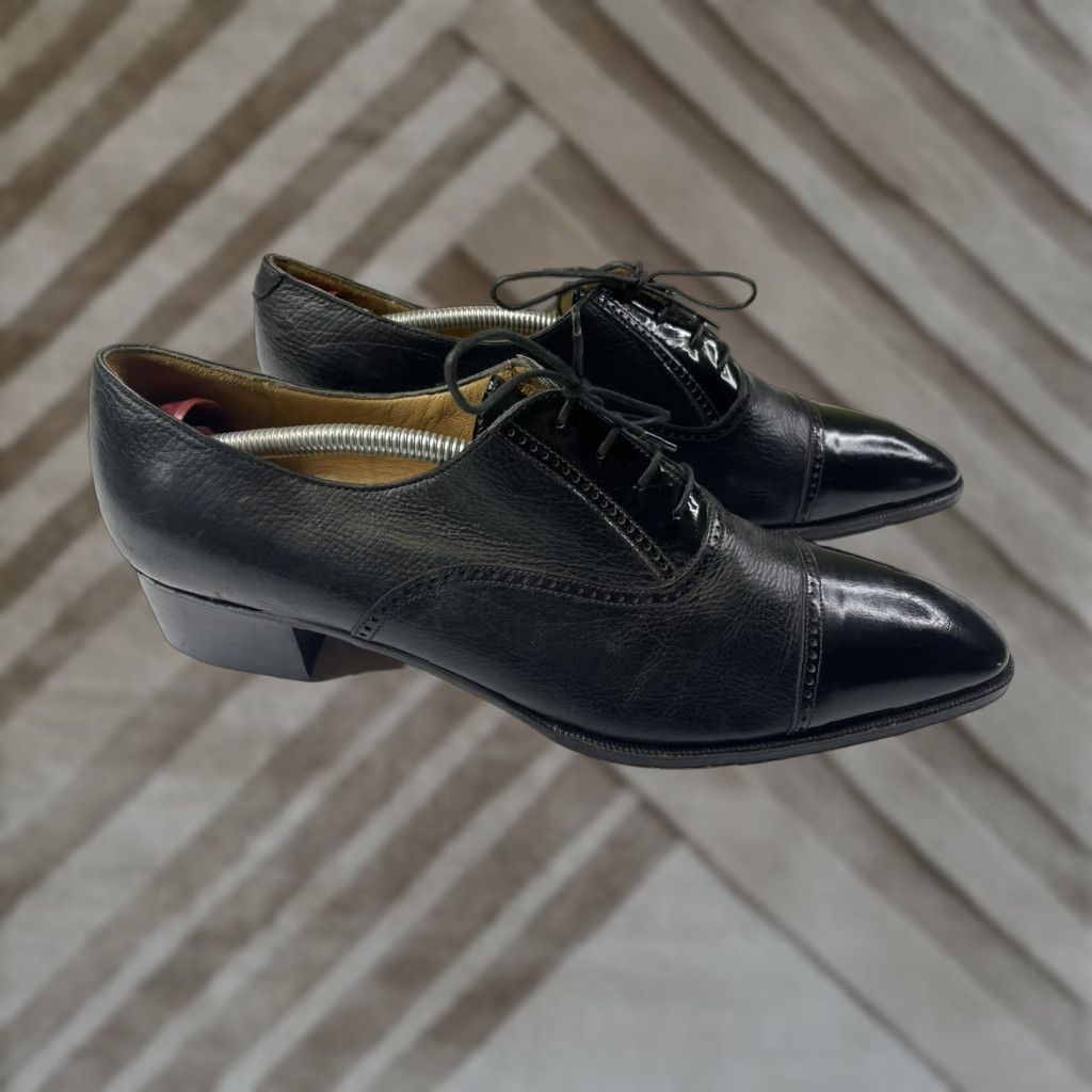Vintage VINTAGE Gravati Per Neiman Marcus Black Leather Cap Toe Oxford Heels Size 11 Shoes 1970s Leather Black Vintage Adults Womens? Size ONE SIZE - 1 Thumbnail