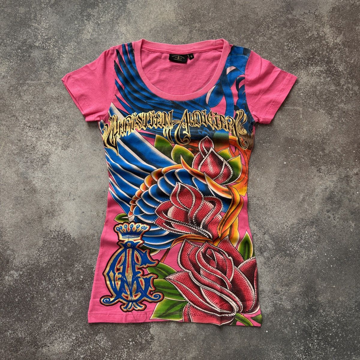 Christian Audigier Christian Audigier (Ed Hardy) Y2K Glam Rhinestones T-Shirt Size S / US 4 / IT 40 - 1 Thumbnail