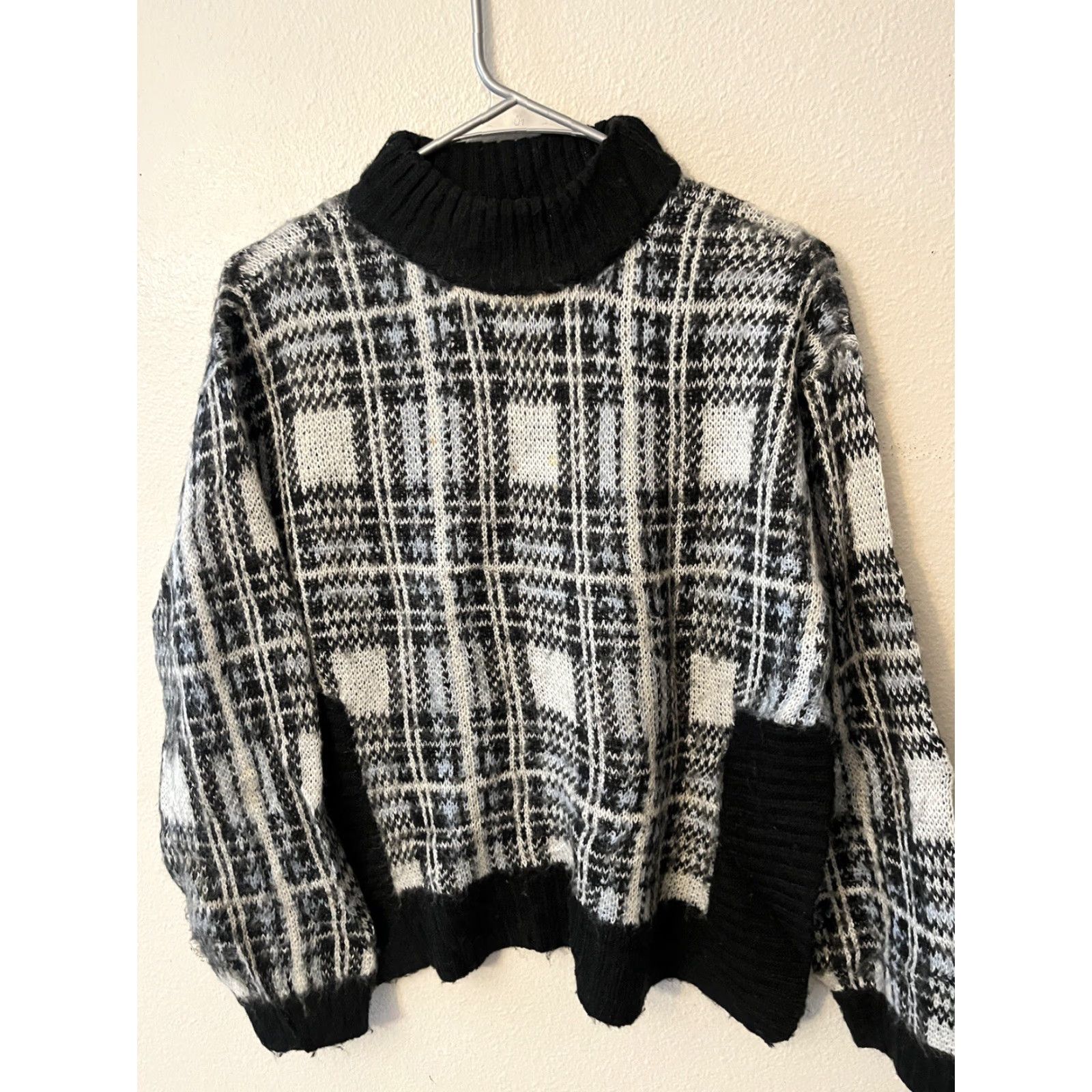 Nine West Nine West Tunic Sweater M Black and White Plaid Long Sleeve Mock Turtleneck Pullover Women Casual Workwear Fall Winter Size M / US 6-8 / IT 42-44 - 2 Thumbnail