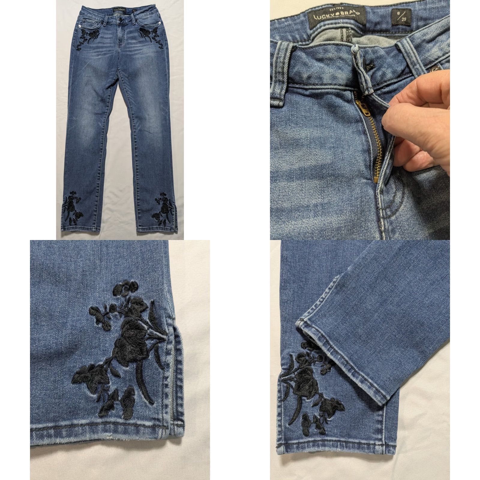 Lucky Brand LUCKY Lolita Skinny Ankle Jeans Floral Embroidered - Women 8 Stretch Denim Blue Size 8/29 Size 30" / US 8 / IT 44 - 9 Thumbnail