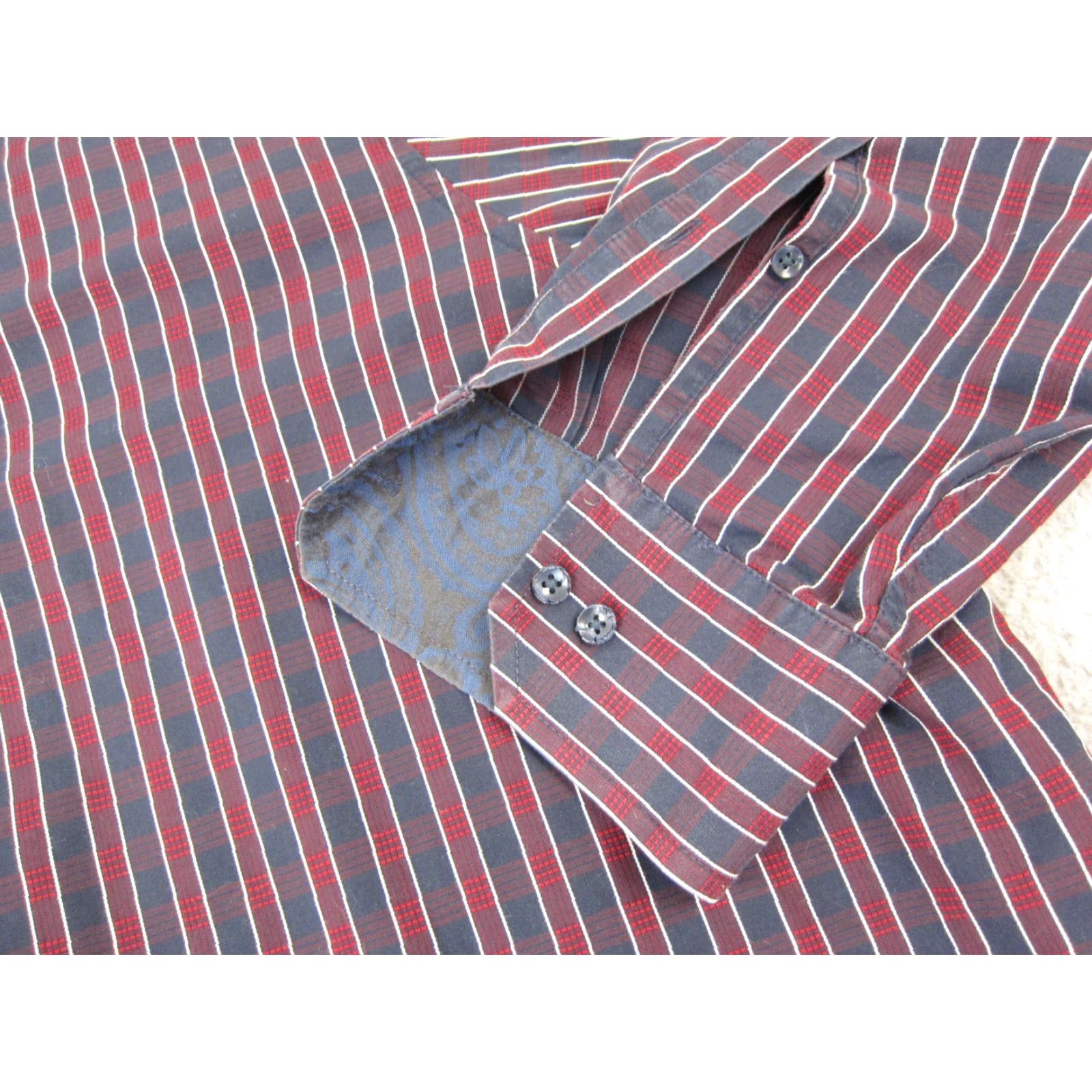 VINTAGE Tasso Elba Shirt Big 4XB Button-Up Plaid Casual Mens Blue