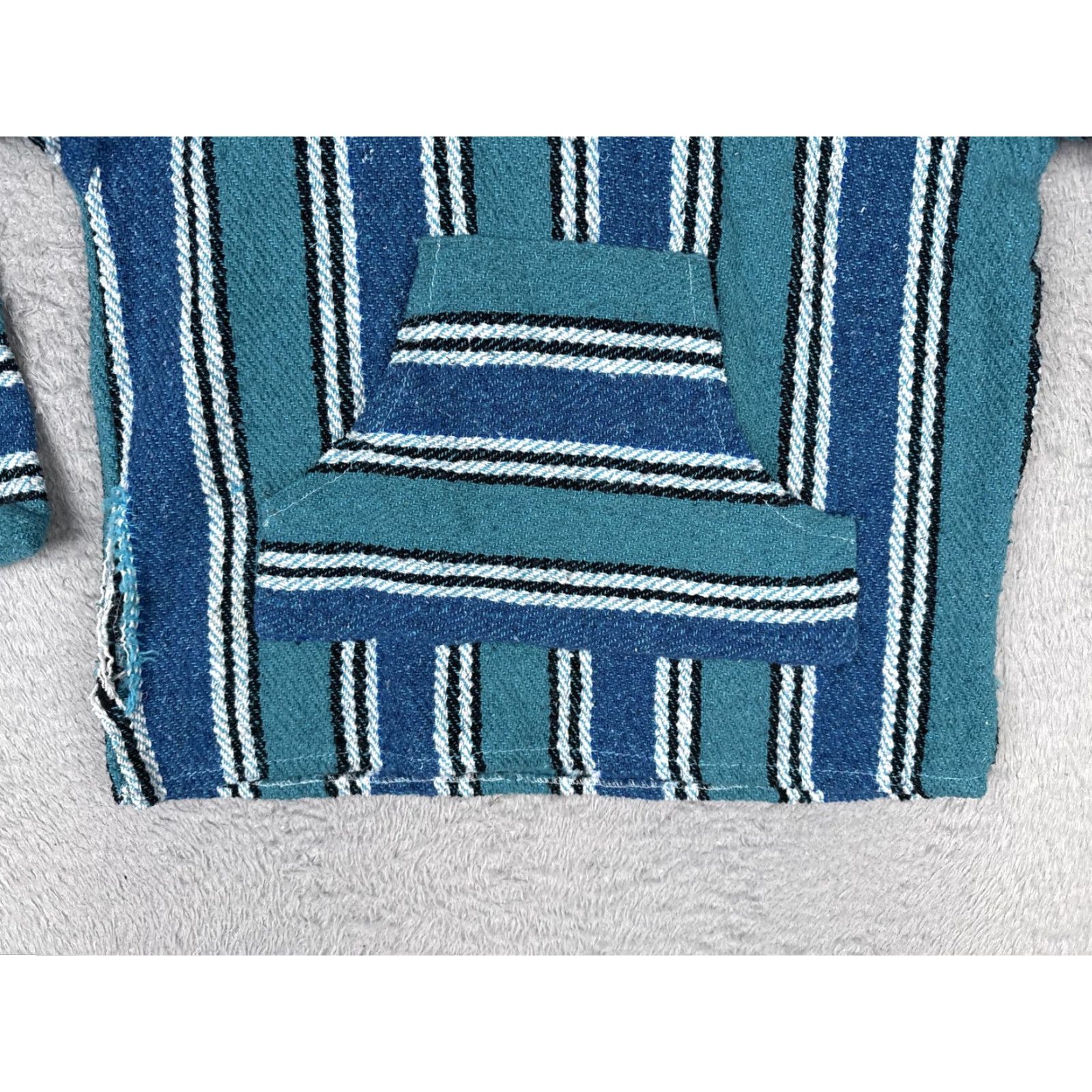 KangaROOS Baja Hoodie Mens Small Blue Striped Heavyweight Kangaroo Pocket Drug Rug Poncho Hooded V-Neck Knit Pullover Hippie Seasonal Fall Winter Mens, M Size US M / EU 48-50 / 2 - 5 Thumbnail